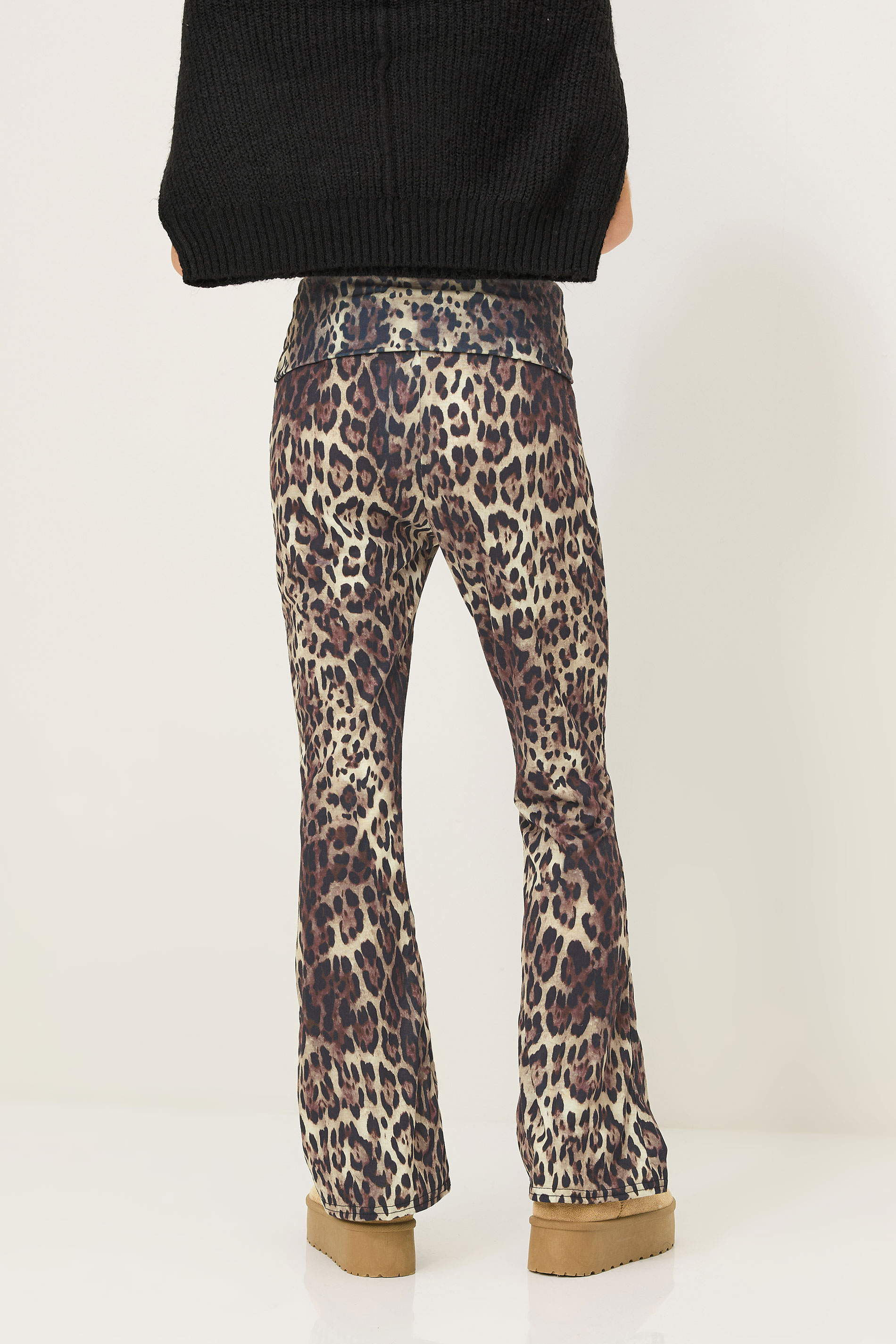 PixieGirl Petite Women's Natural Brown Leopard Print Fold Over Leggings 3