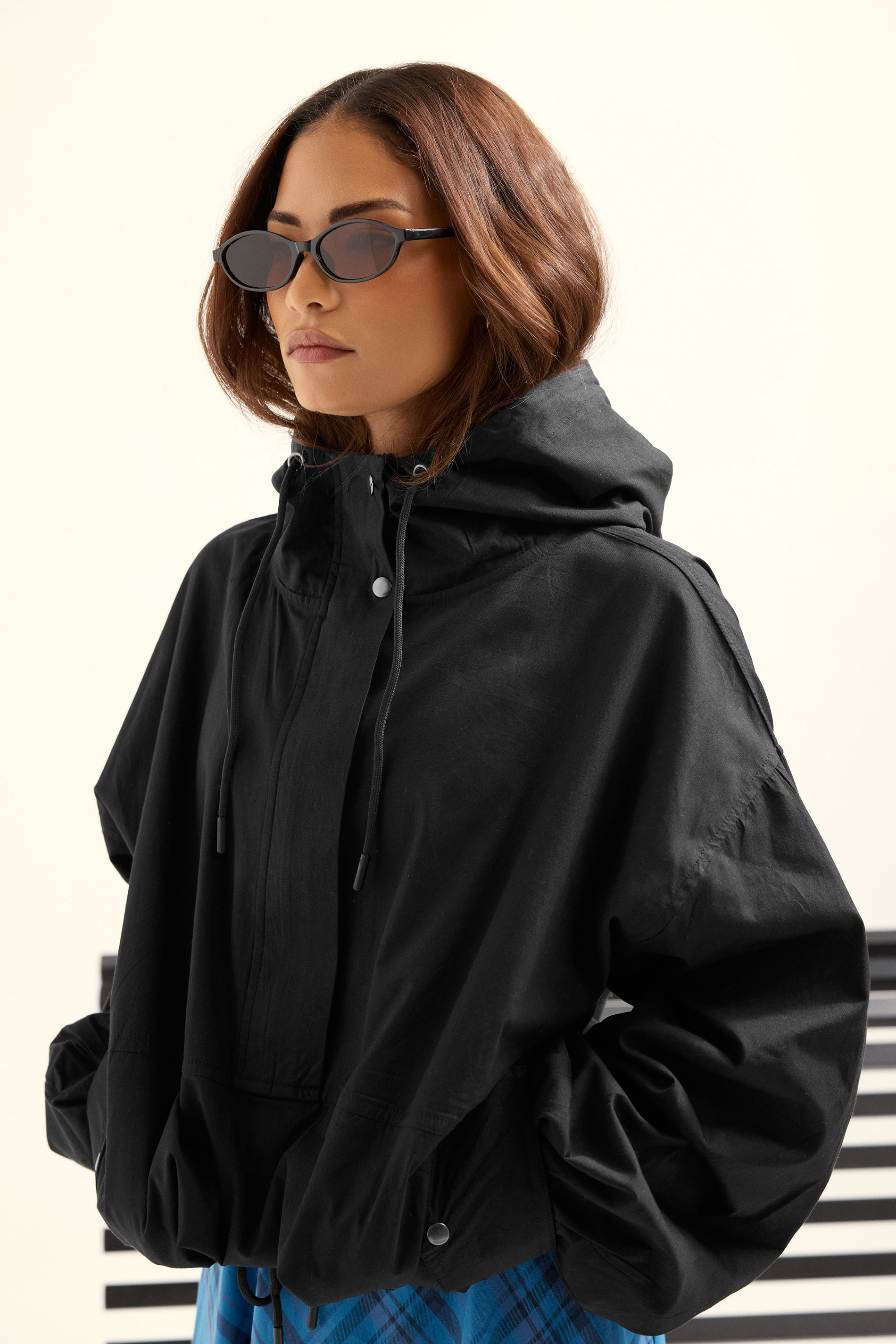 Pixiegirl Women's Black Petite Half Zip Hooded Windbreaker Jacket Size 14