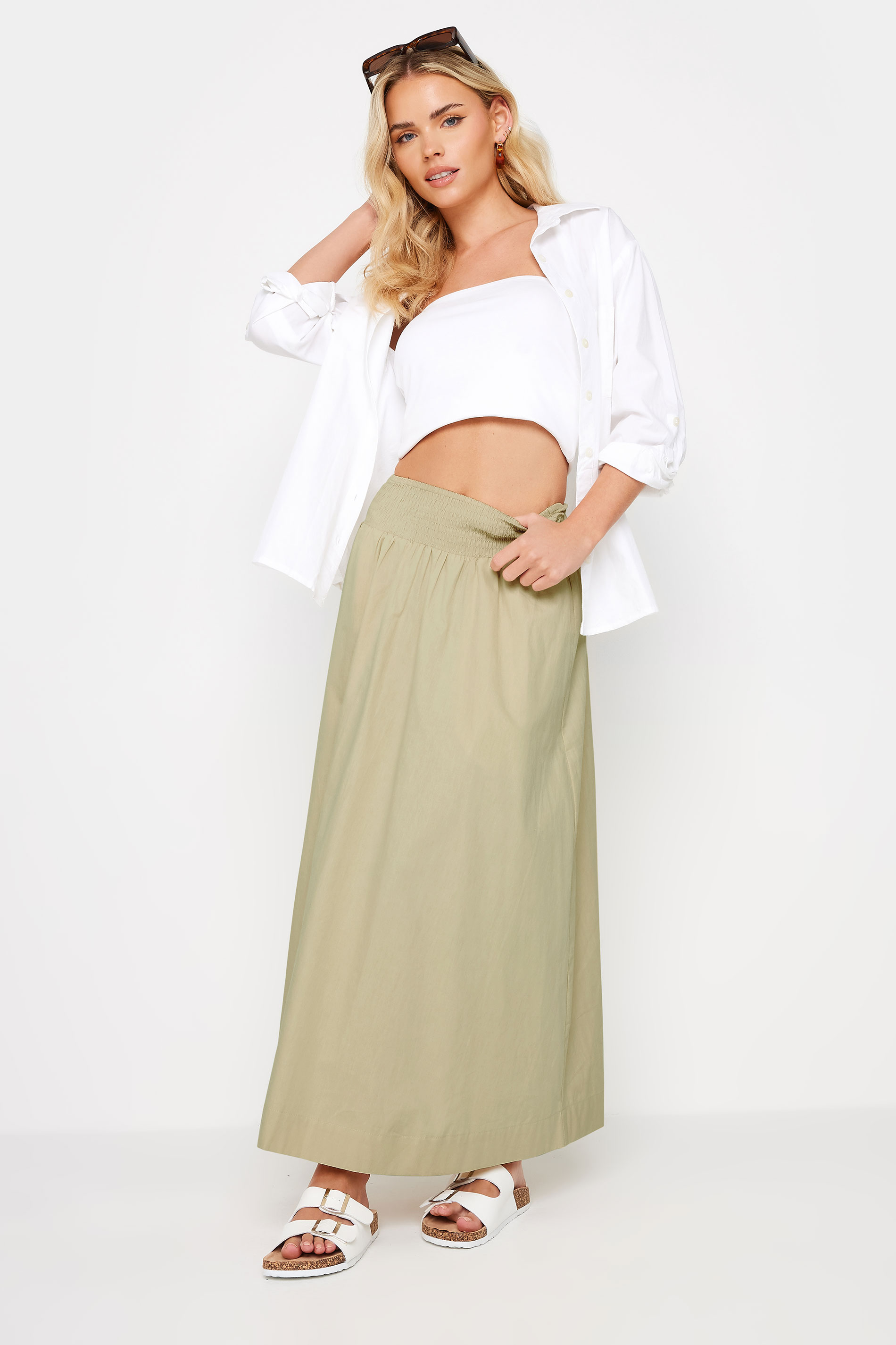 PixieGirl Petite Women's Stone Brown Poplin Maxi Skirt | PixieGirl 2