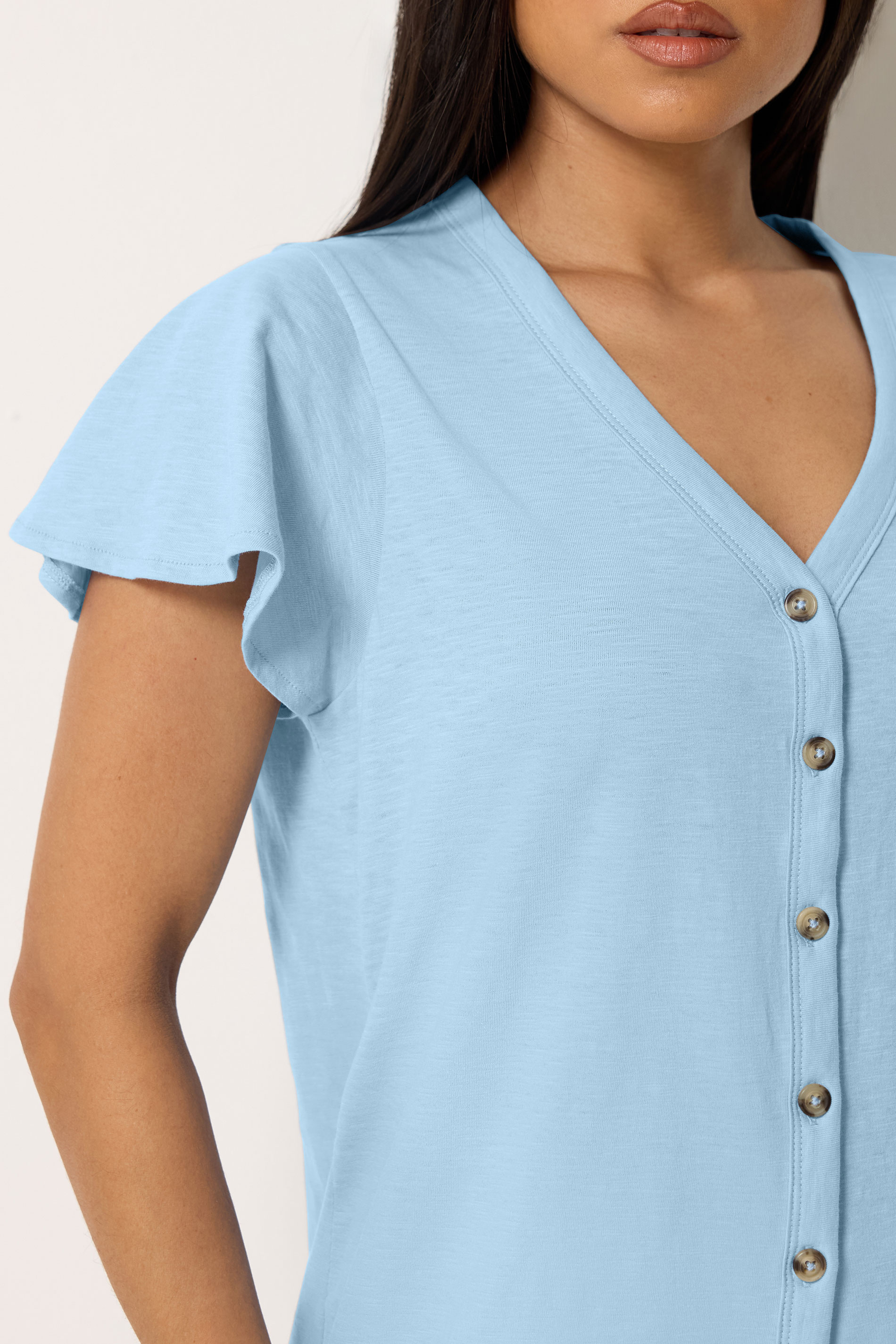 M&Co Petite Blue Cotton Frill Sleeve Blouse| M&Co 4