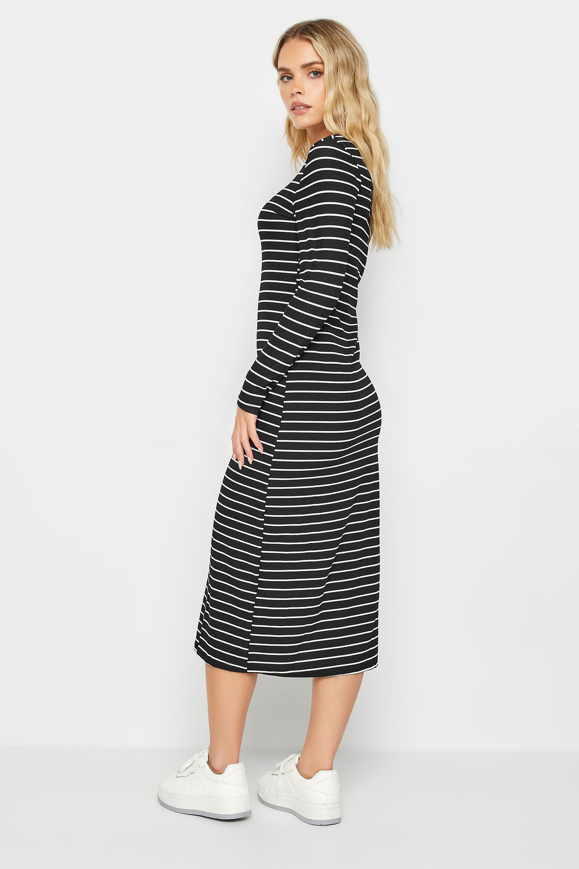 PixieGirl Petite Black & White Stripe Midaxi Dress | PixieGirl  3