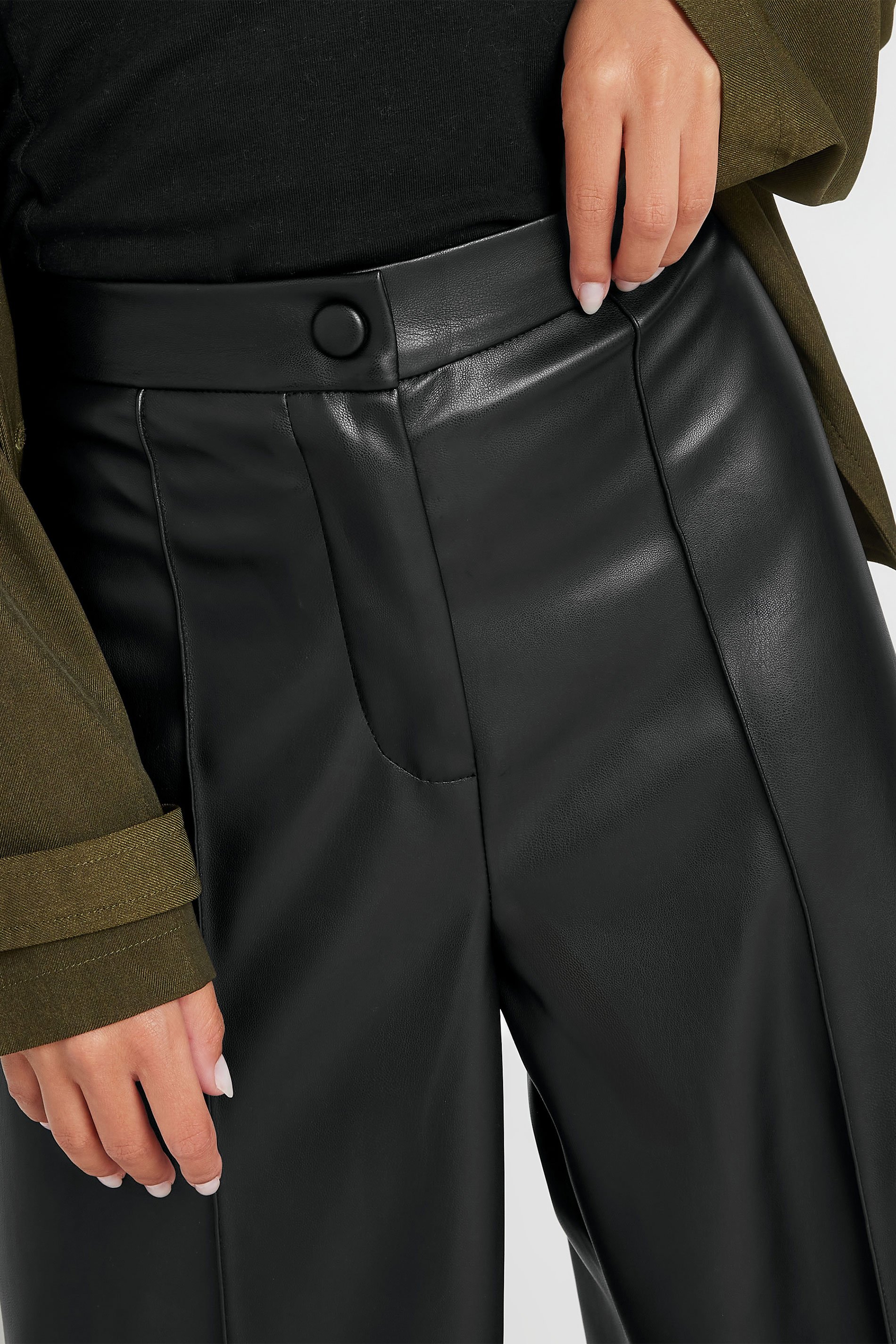 PixieGirl Petite Women's Black Faux Leather Wide Leg Trousers | PixieGirl 5