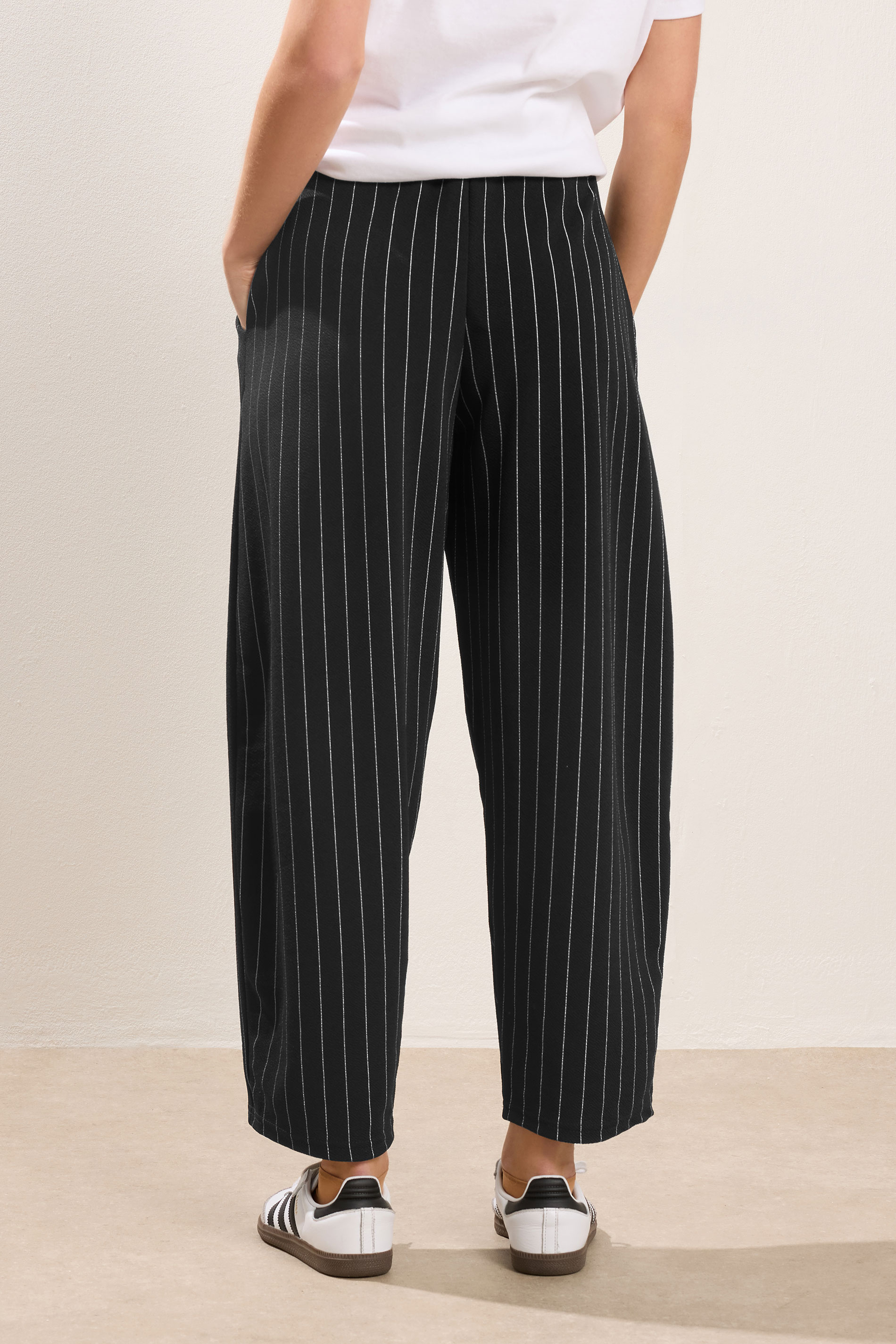 PixieGirl Petite Womens Black Stripe Barrel Leg Trousers | PixieGirl 3