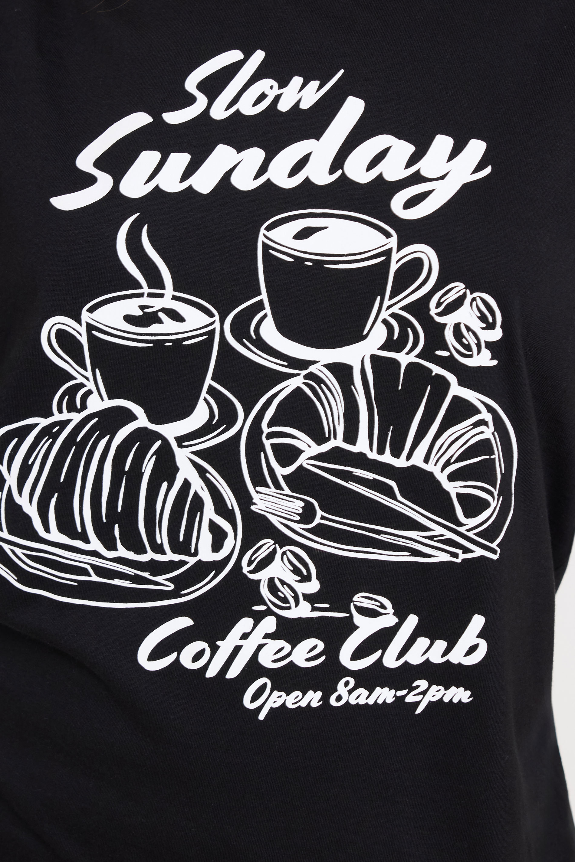 PixieGirl Petite Black Women's 'Slow Sunday Coffee Club' Slogan Pyjama Set | PixieGirl 5
