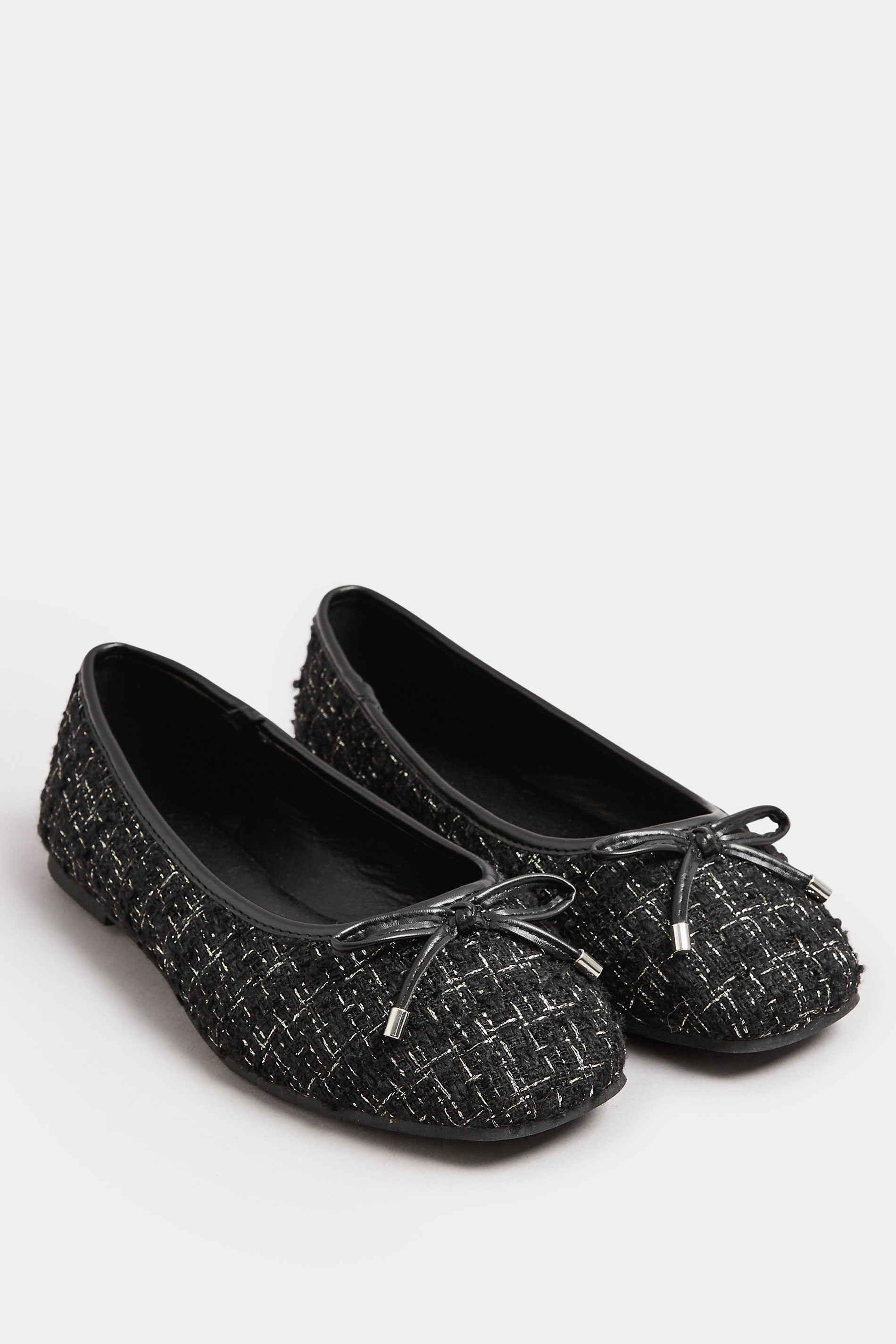 Black Boucle Ballerina Pumps In Extra Wide EEE Fit | Yours Clothing 3