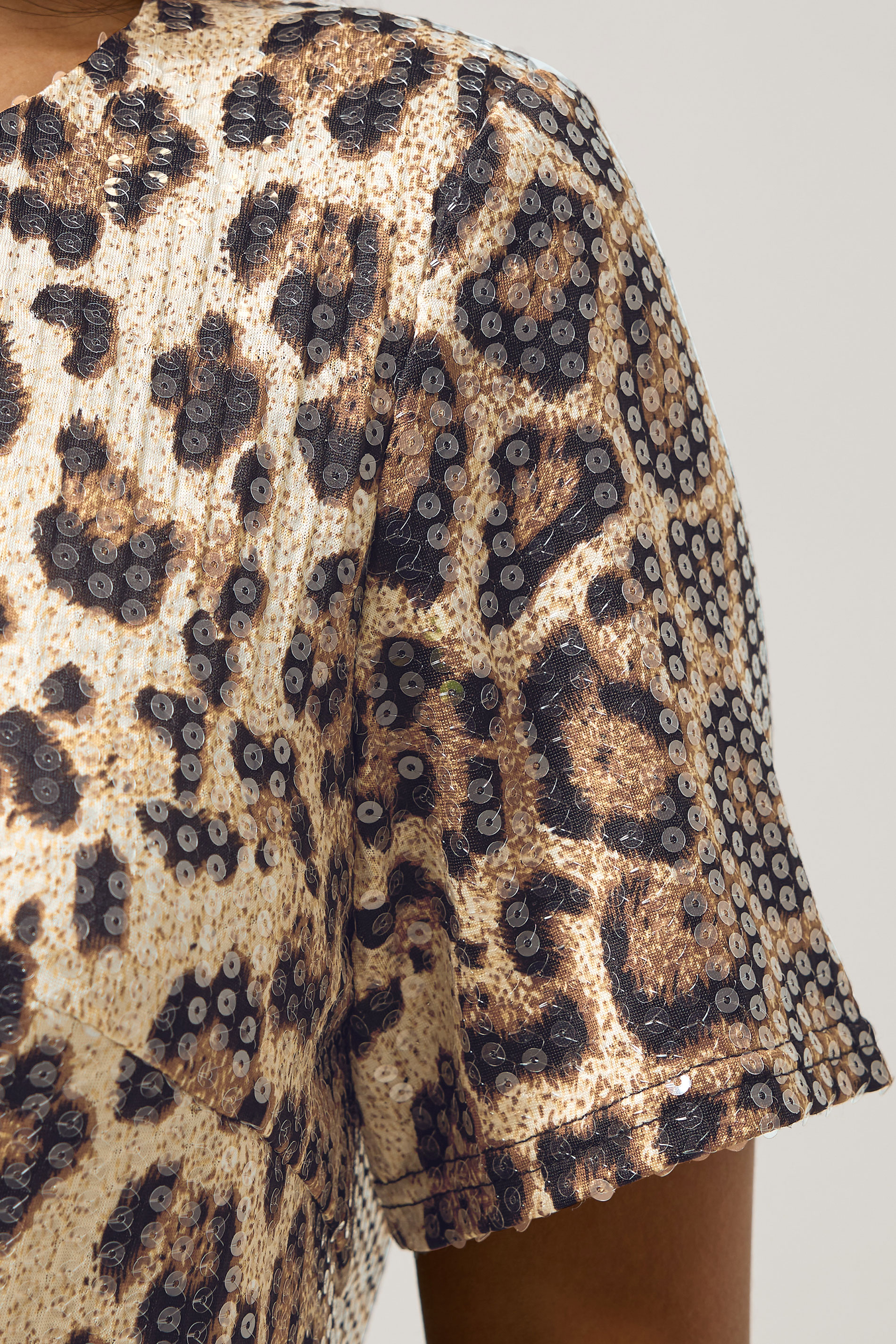 PixieGirl Petite Women's Brown Animal Sequin T-Shirt Mini Dress | PixieGirl 5