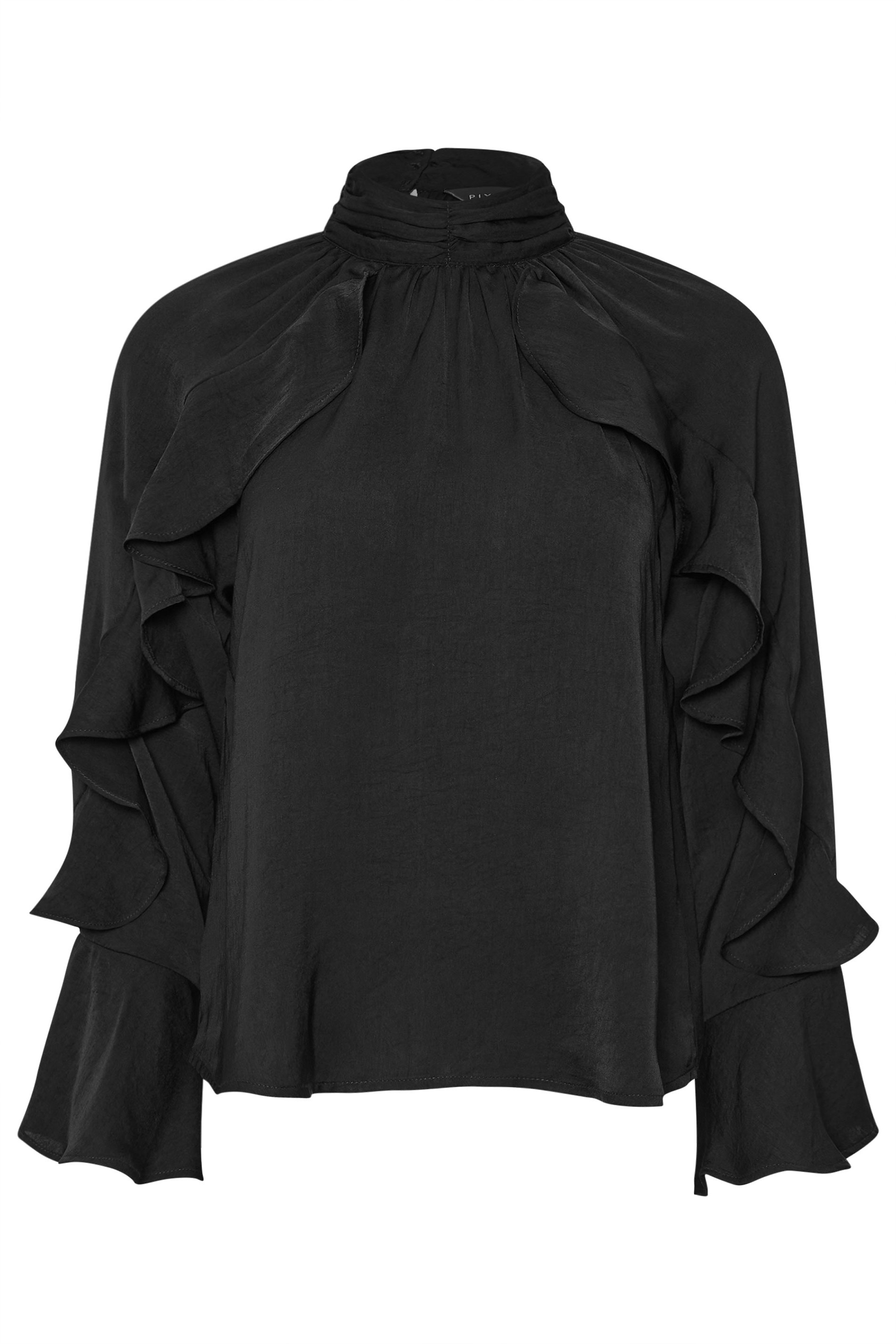 PixieGirl Petite Women's Black Satin Frill Blouse | PixieGirl 6