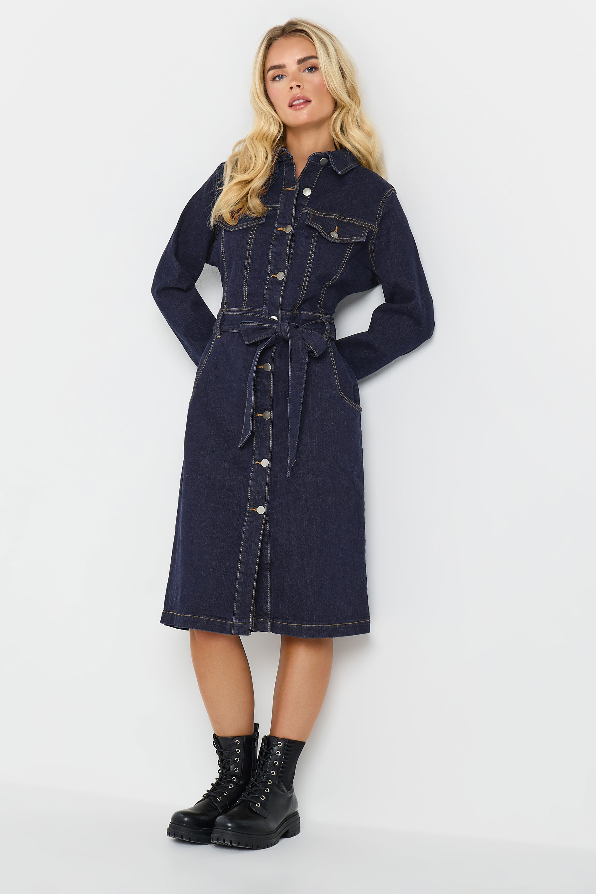 M&Co Petite Indigo Blue Denim Shirt Dress | M&Co 1