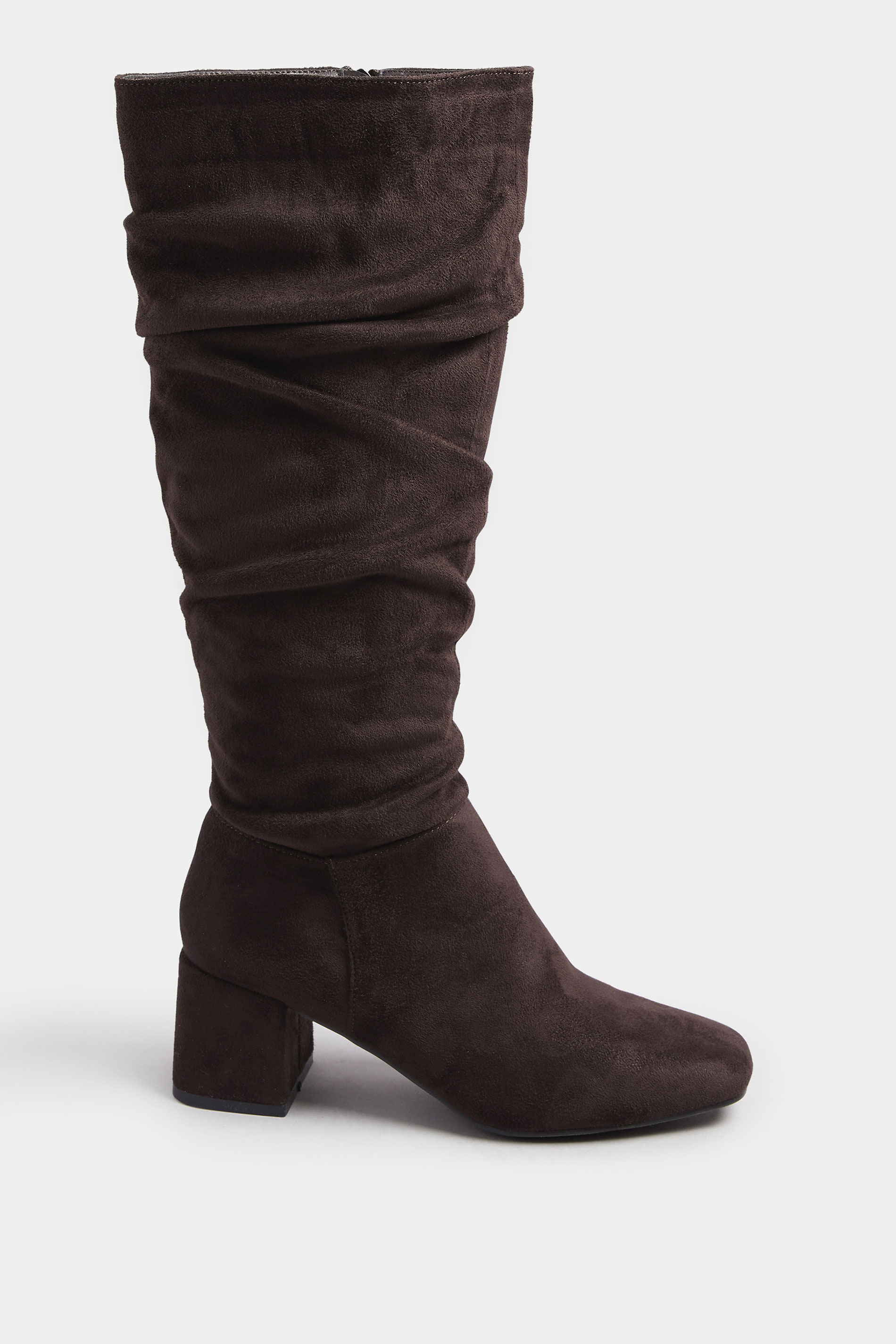 Chocolate Brown Faux Suede Ruched Knee High Boots In Standard Fit | Yours Clothing 4