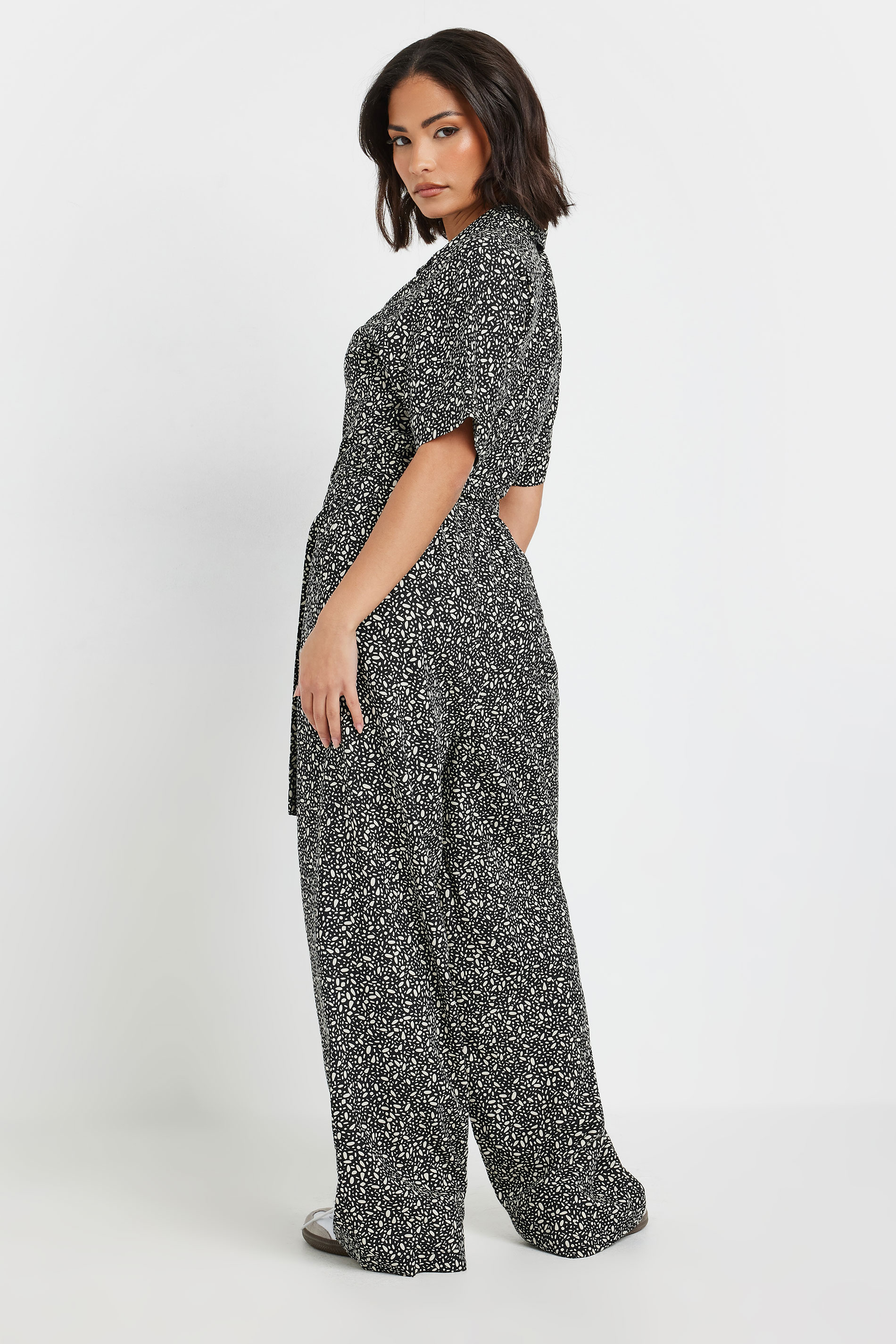 PixieGirl Petite Women's Black Abstract Spot Wide Leg Jumpsuit | PixieGirl 3
