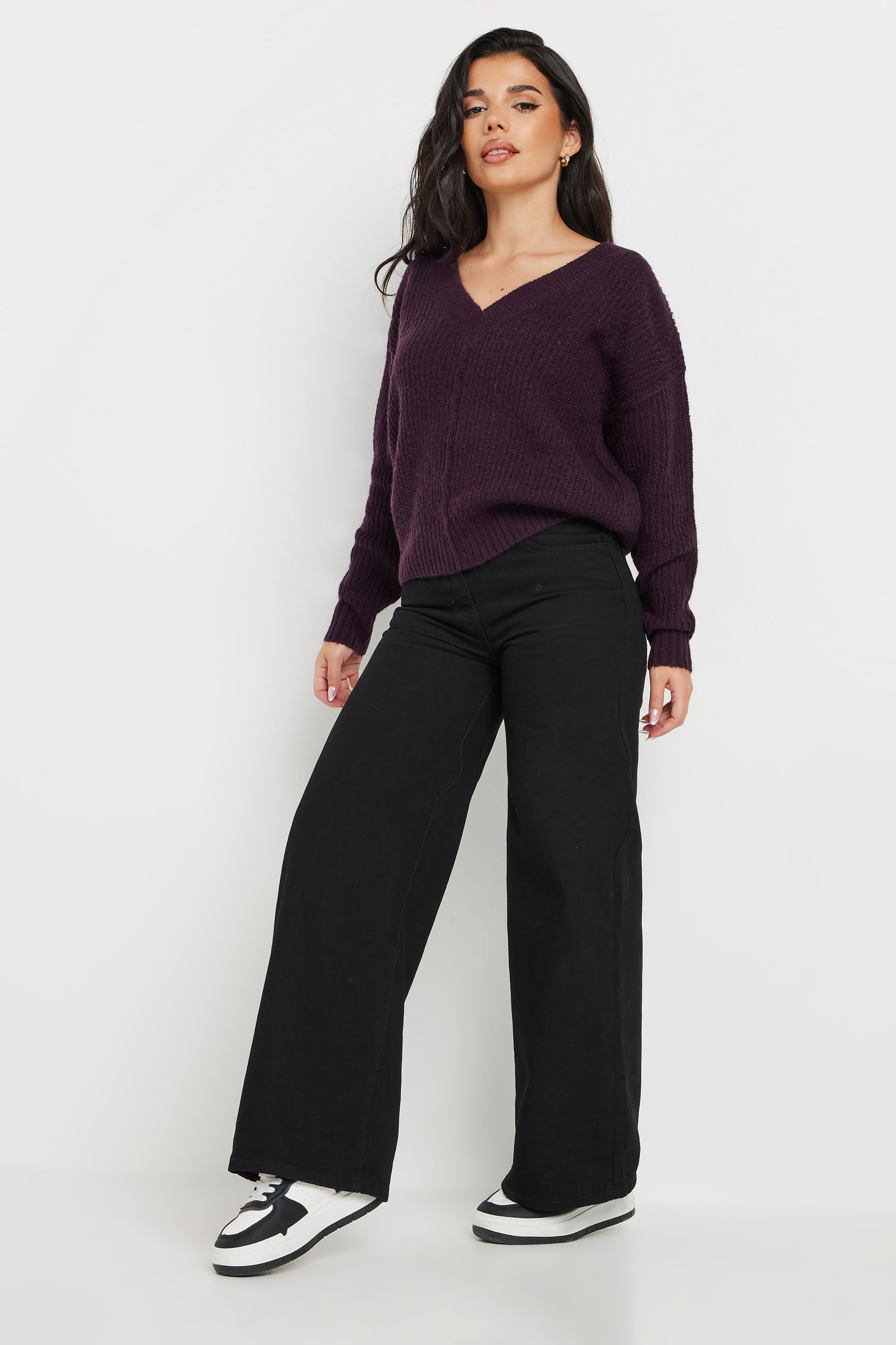 PixieGirl Petite Women's Purple Knitted V-Neck Jumper | PixieGirl 3