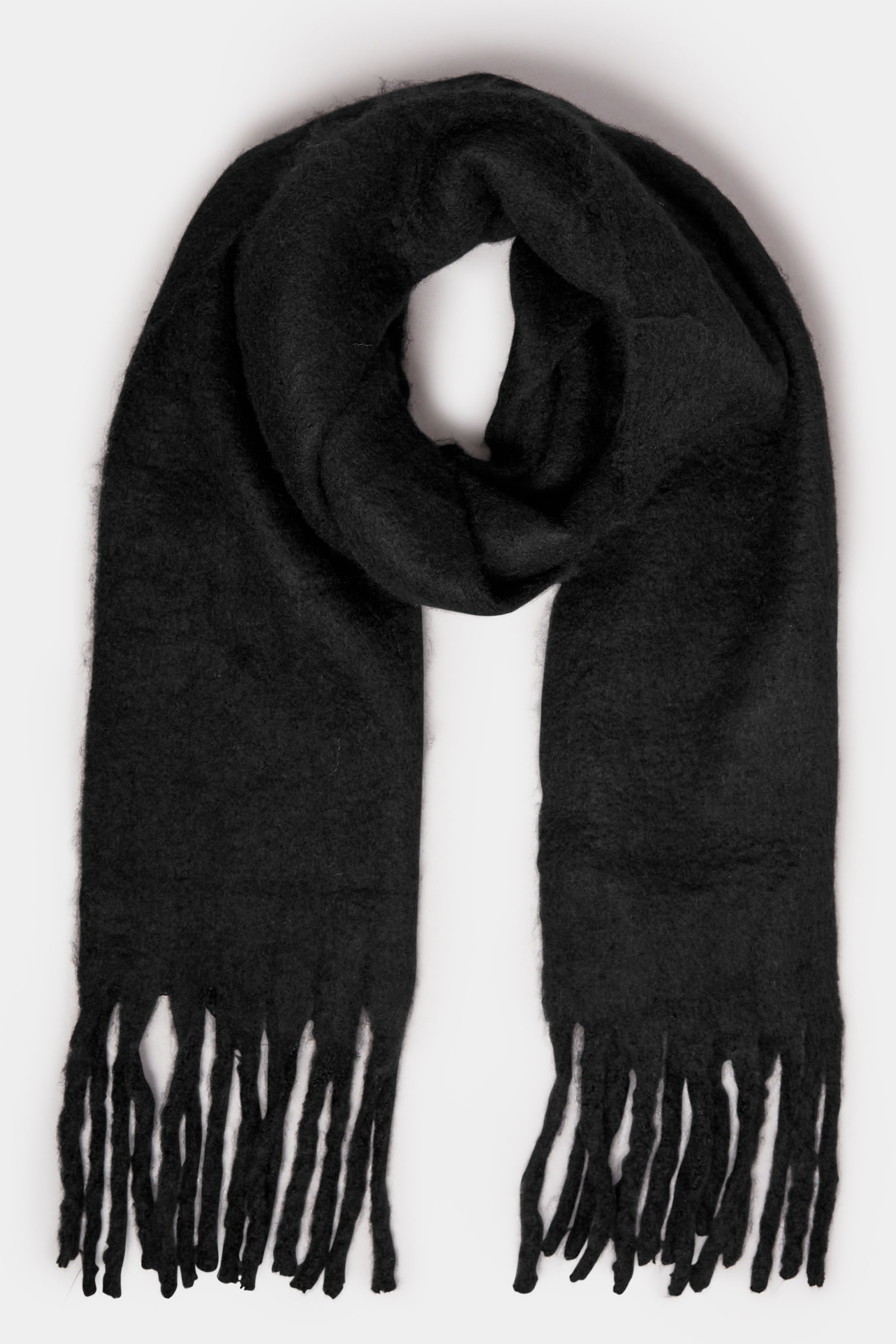 Black Tassel Trim Chunky Scarf | Yours Clothing 2