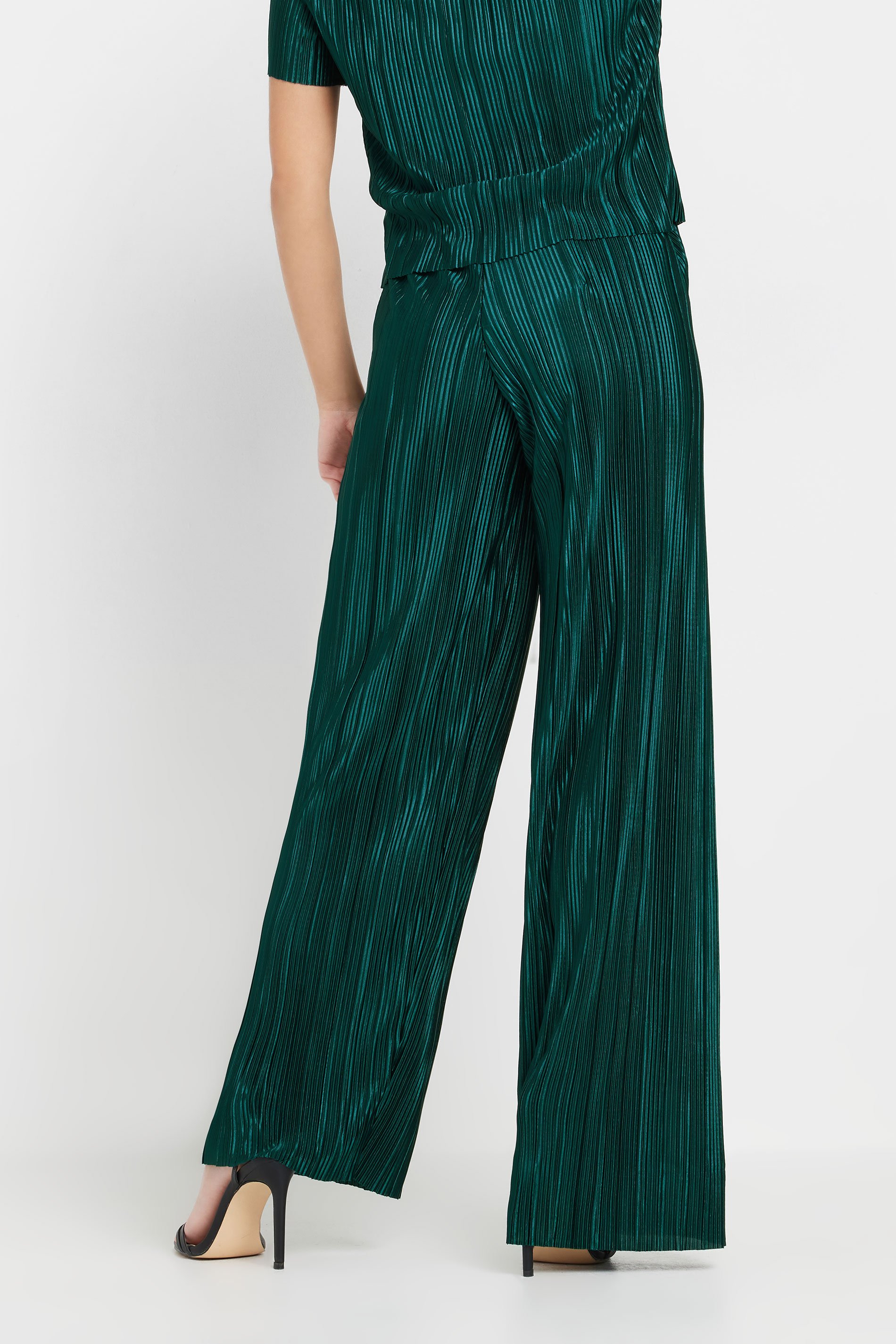 PixieGirl Petite Women's Green Plisse Wide Leg Trousers | PixieGirl 3