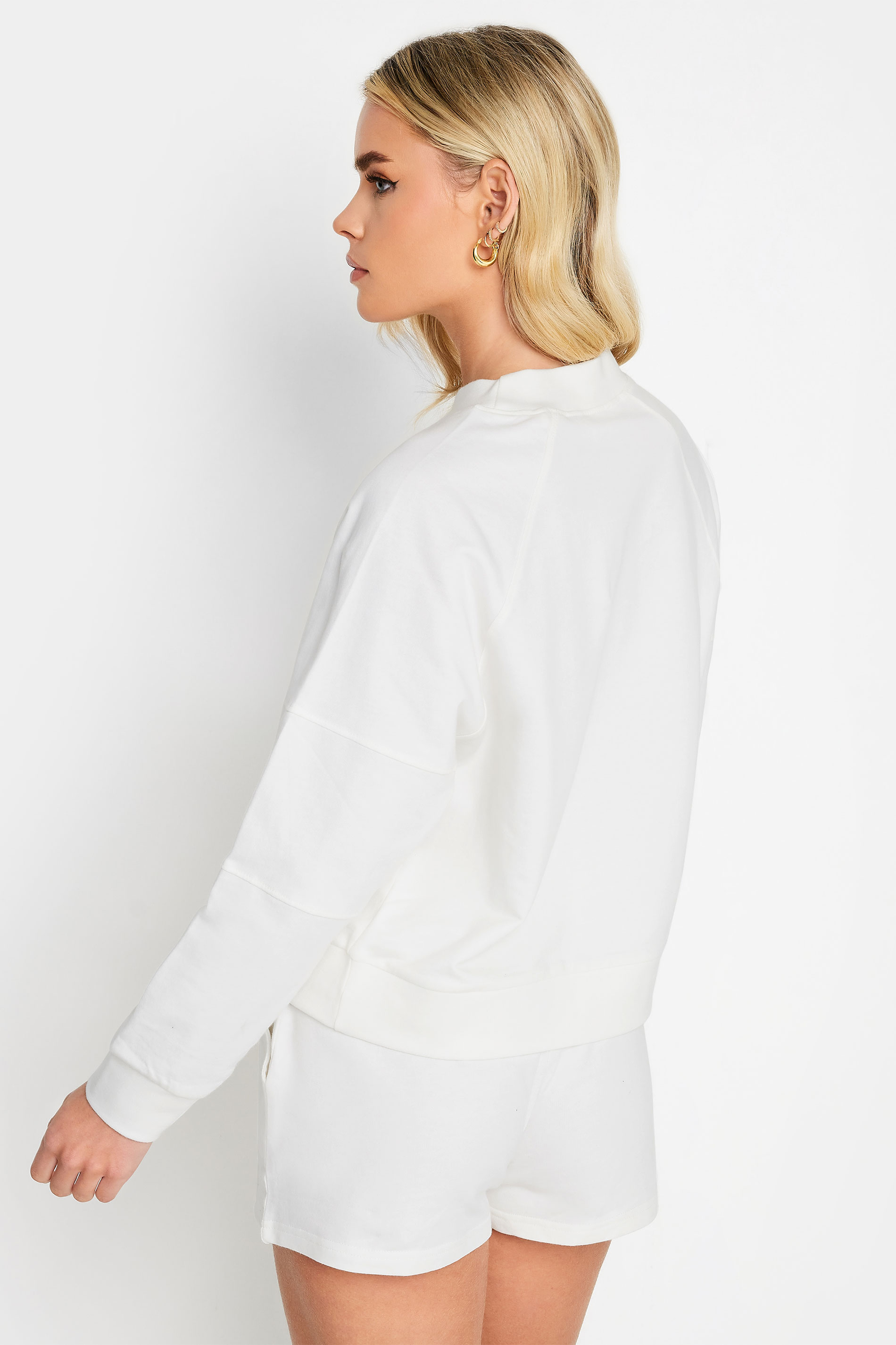 PixieGirl Petite Womens Ivory White 'Sporty Season' Slogan Cropped Sweatshirt | PixieGirl 4