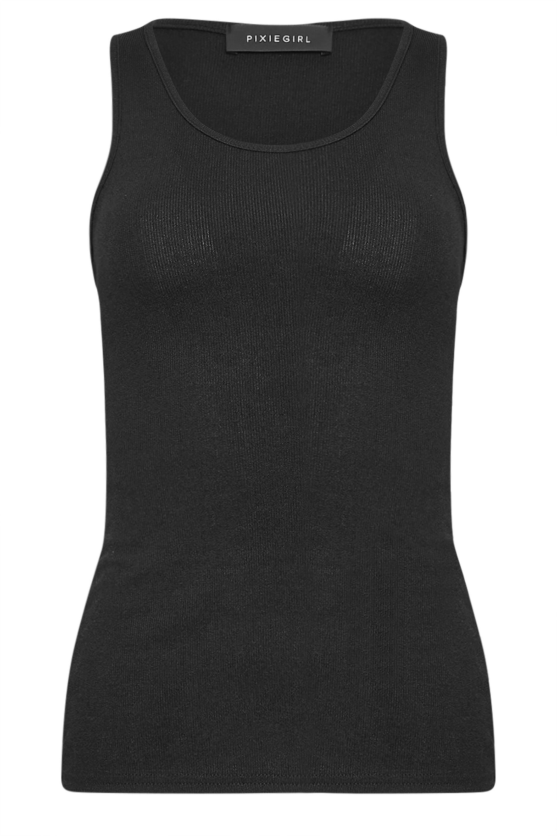 PixieGirl Petite Women's 2 PACK Khaki Green & Black Ribbed Racer Back Vest Tops | PixieGirl 9