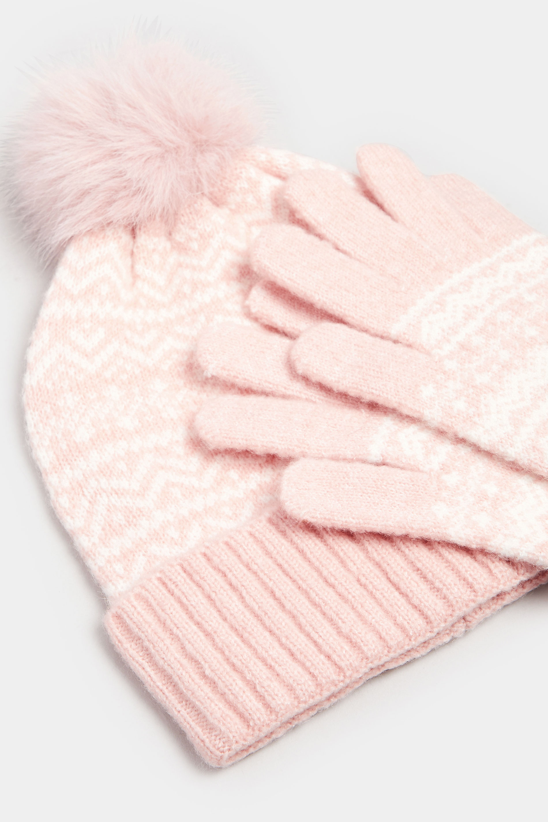 Pink Fairisle Bobble Hat & Glove Set | Yours Clothing  5