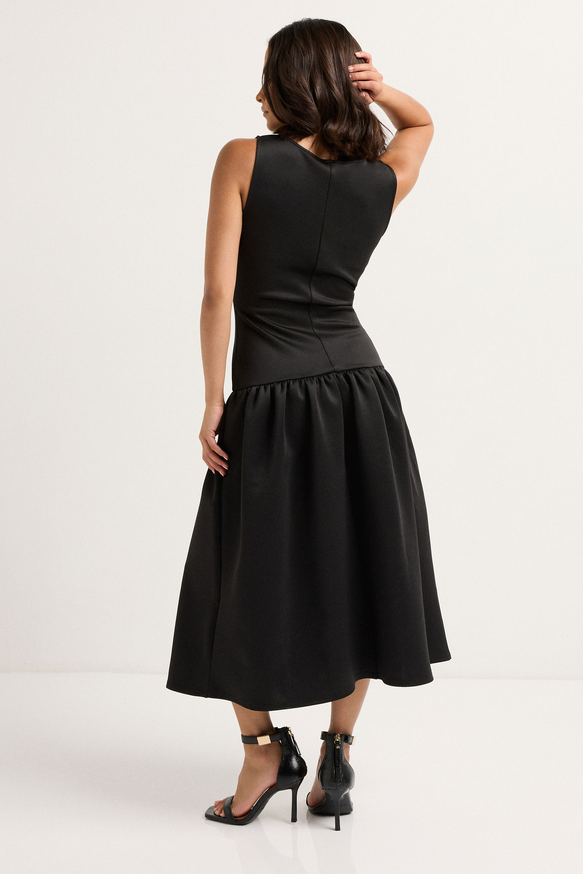 PixieGirl Petite Women's Black Scuba Drop Waist Midi Dress | PixieGirl 3