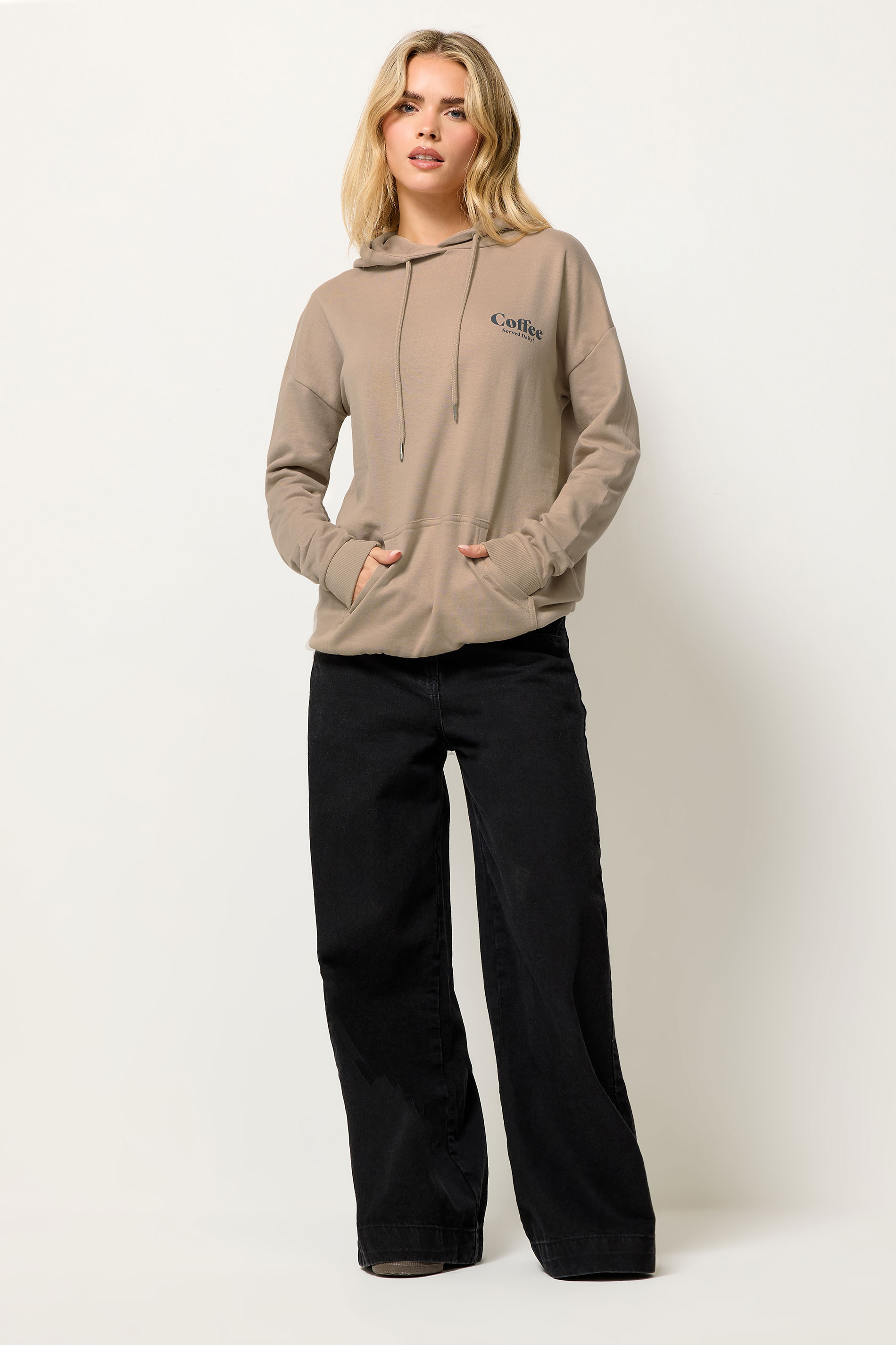 PixieGirl Petite Natural Brown 'Coffee' Slogan Drawstring Hoodie | PixieGirl 2