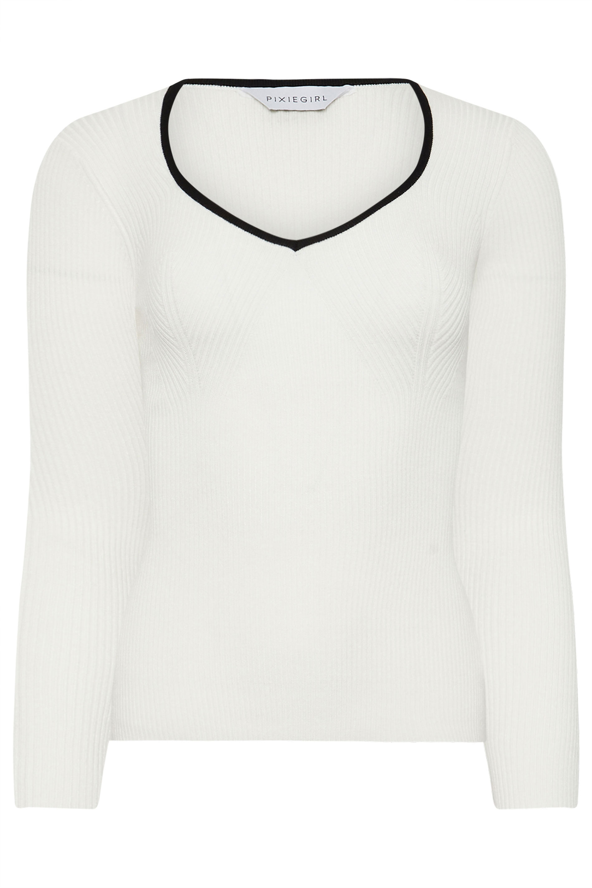 PixieGirl Petite Women's White Knitted Contrast Sweetheart Neck Top | PixieGirl 5