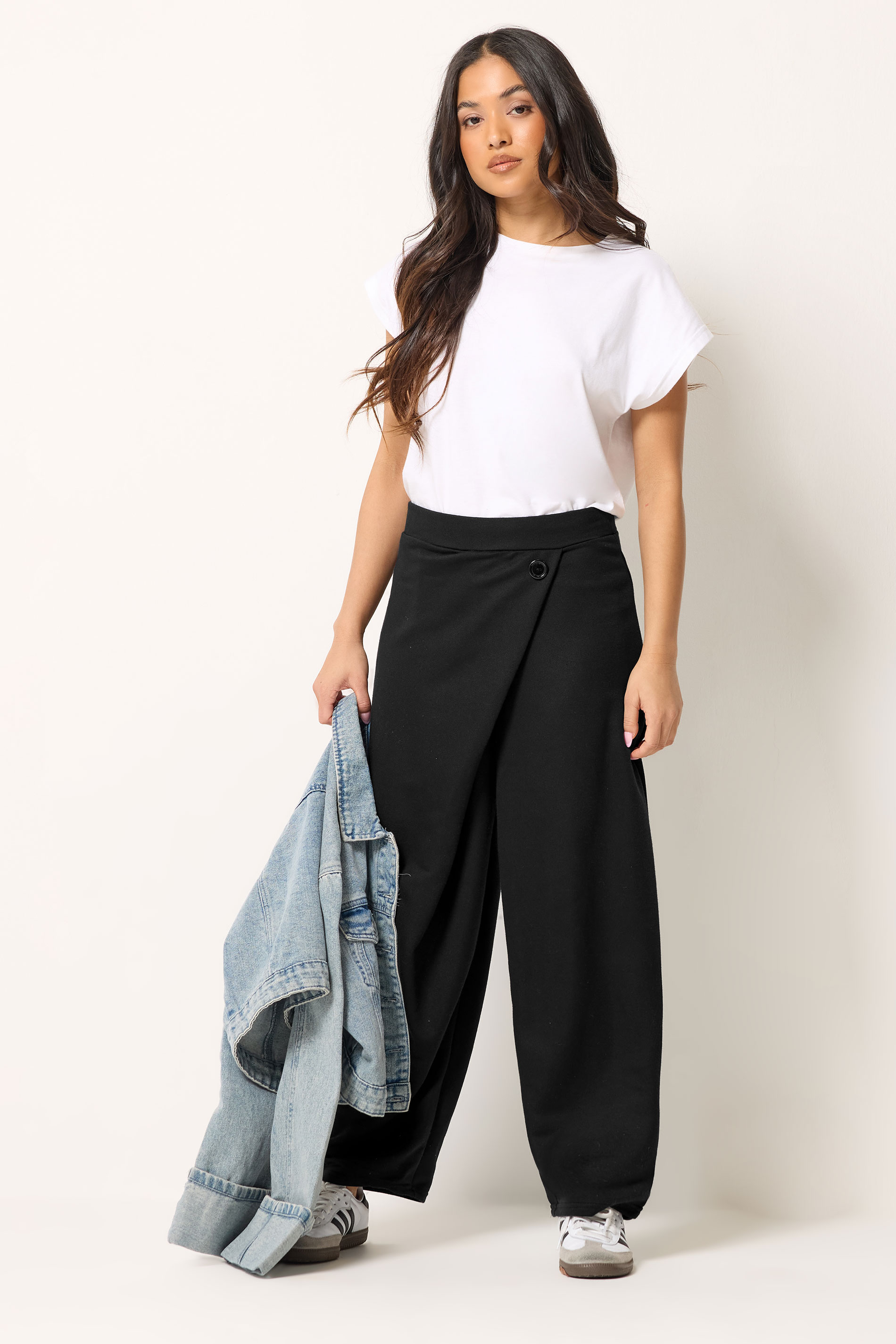 Pixiegirl Women's Black Petite Jersey Wrap Wide Leg Trousers Size Petite > 16