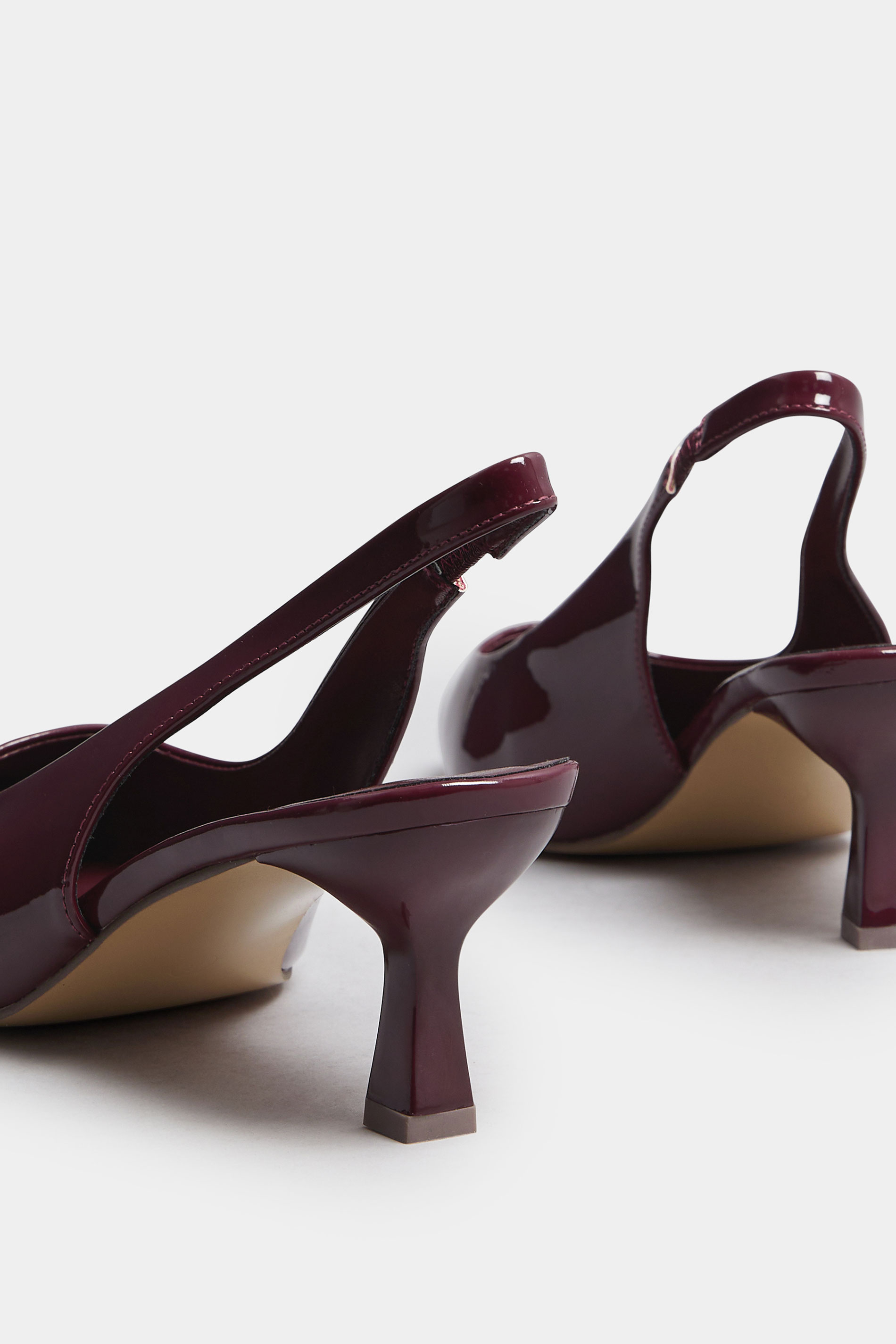Burgundy Red Patent Slingback Kitten Heels In Extra Wide EEE Fit | Yours Clothing 5