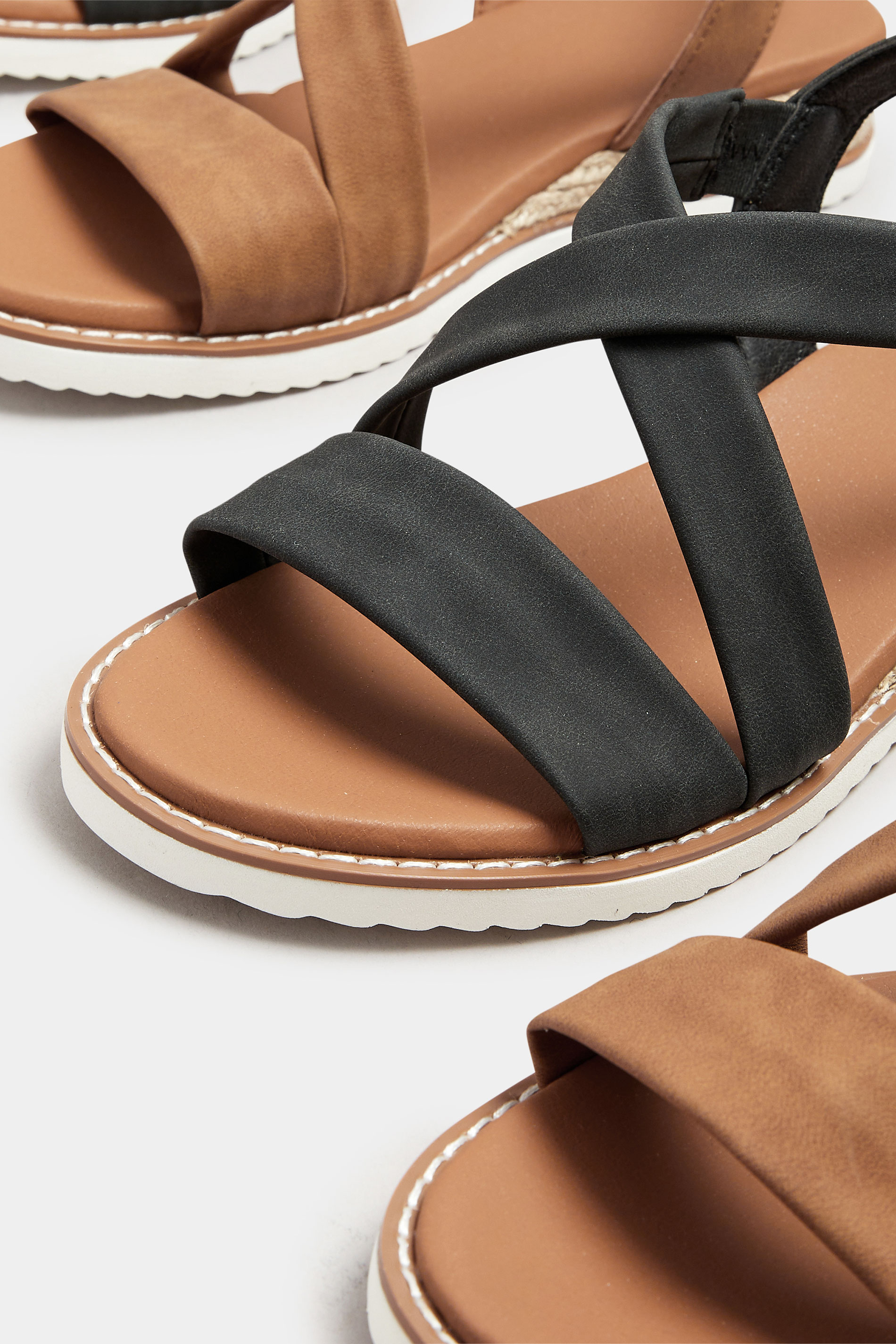 Black Cross Over Strappy Wedge Sandals In Wide E & Extra Wide EEE Fit | Yours Clothing 6