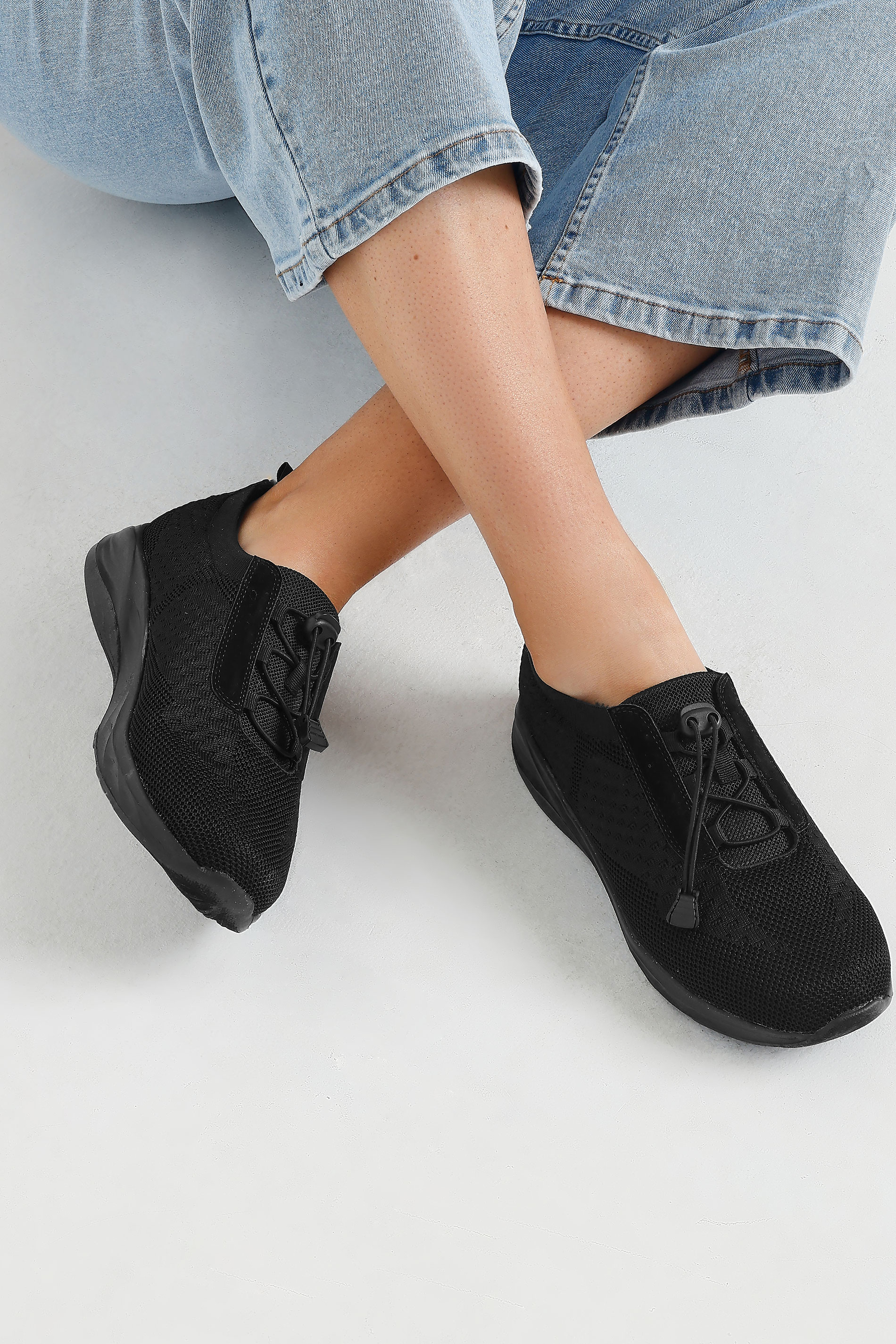 Black Woven Drawcord Trainers In Extra Wide EEE Fit | Yours Clothing 1