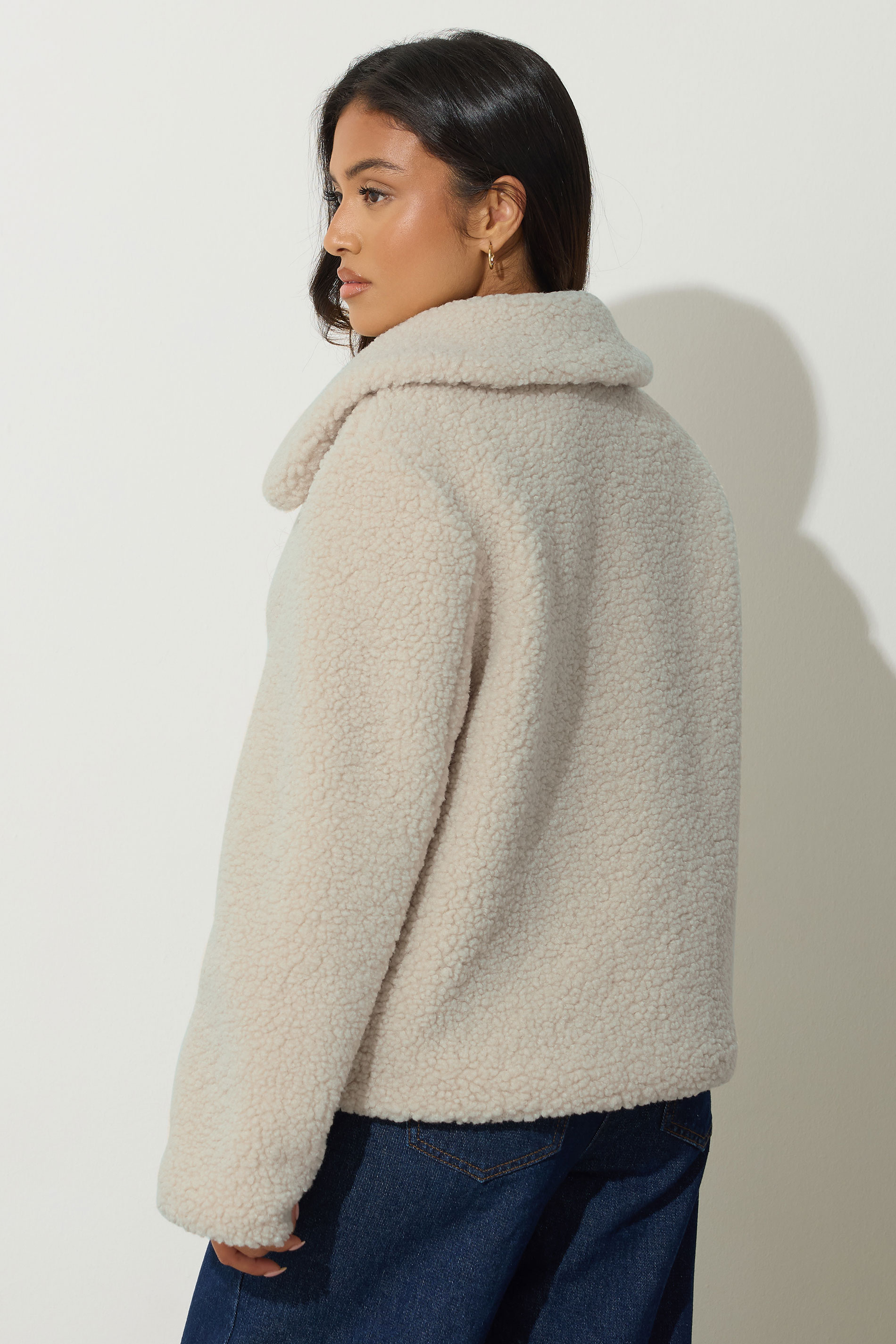 PixieGirl Petite Women's Ivory White Borg Button Jacket | PixieGirl 4