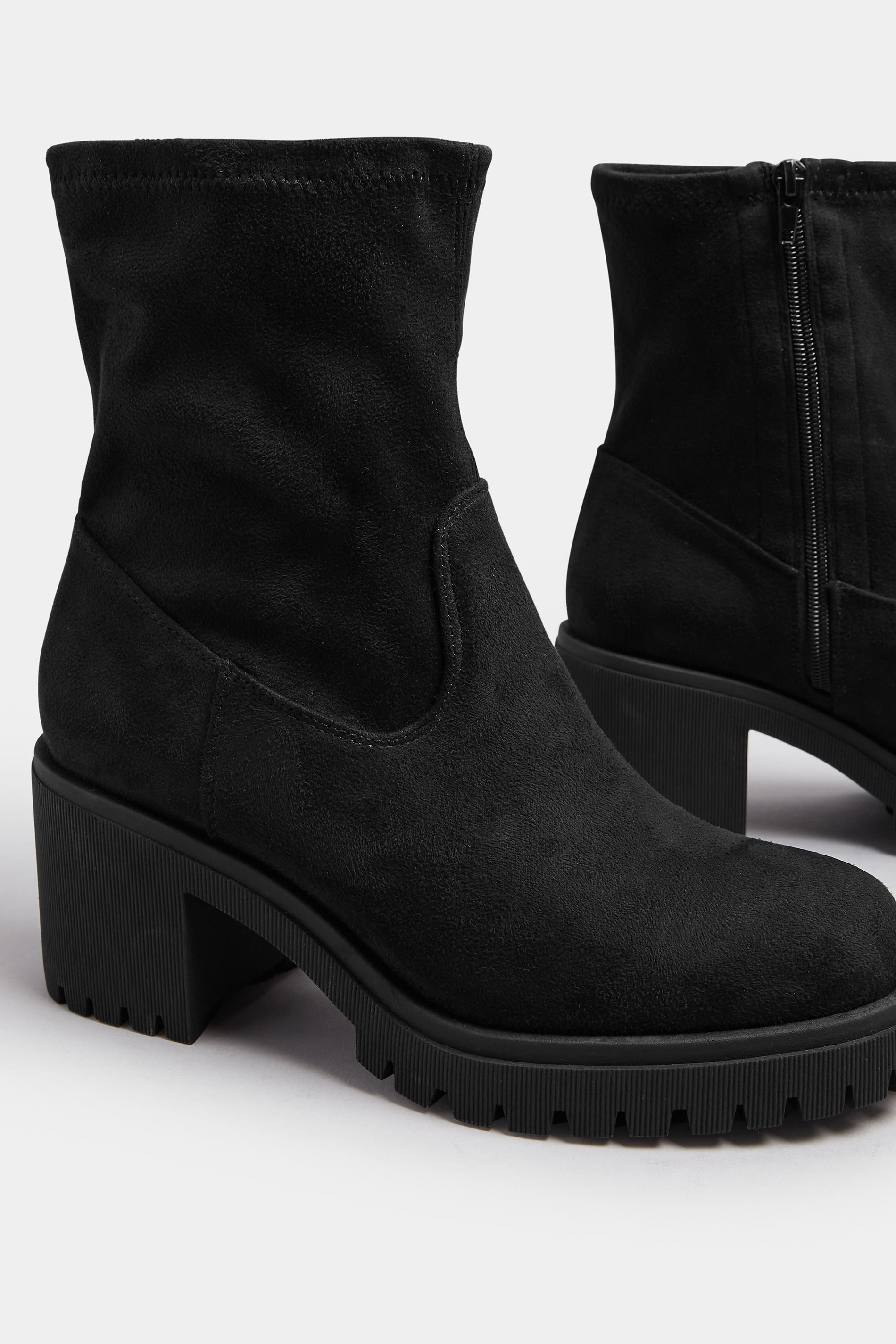 Black Faux Suede Stretch Sock Boots In Extra Wide EEE Fit | Yours Clothing 5