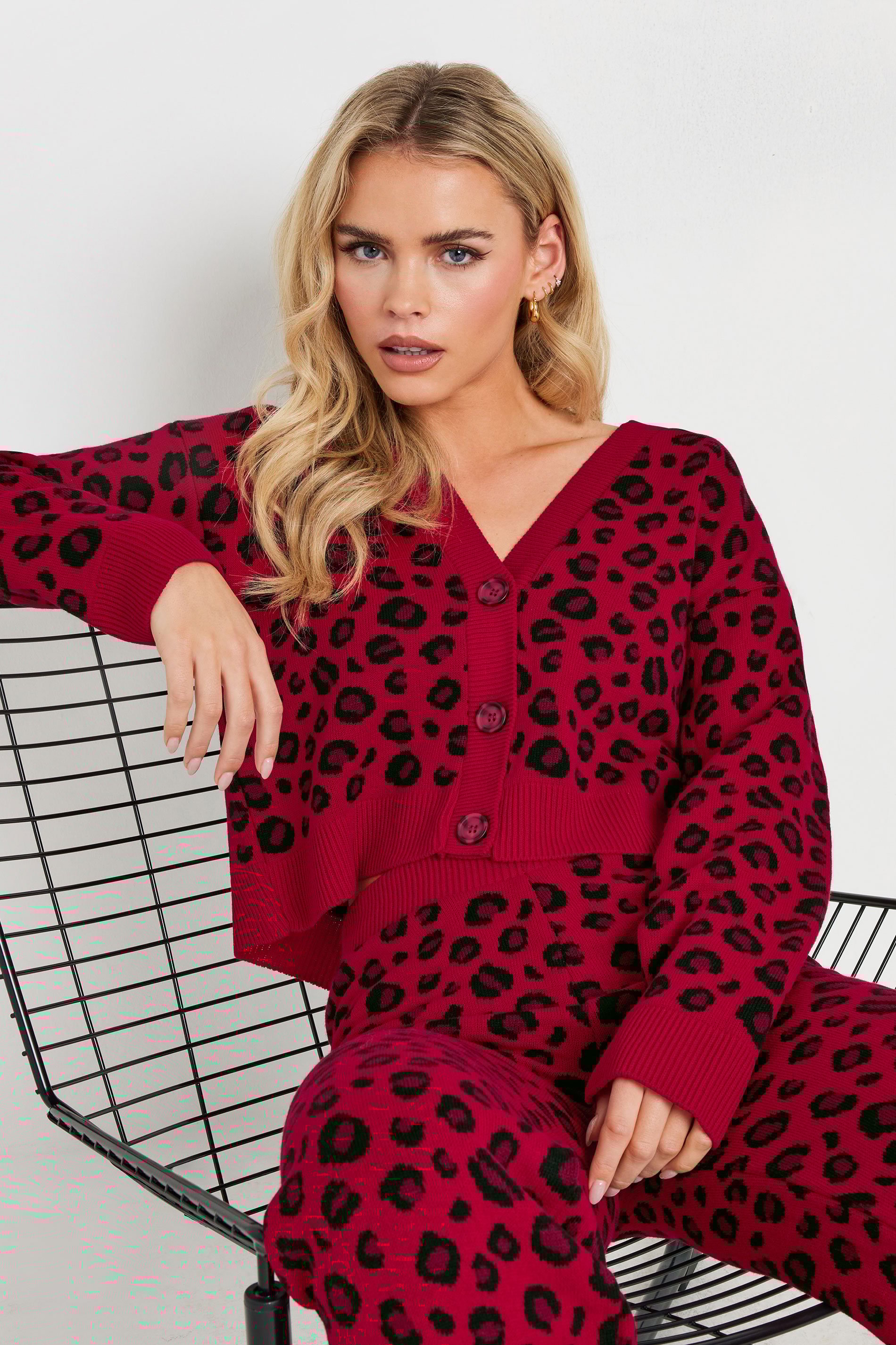 PixieGirl Petite Women's Red Leopard Print Cropped Cardigan | PixieGirl 1