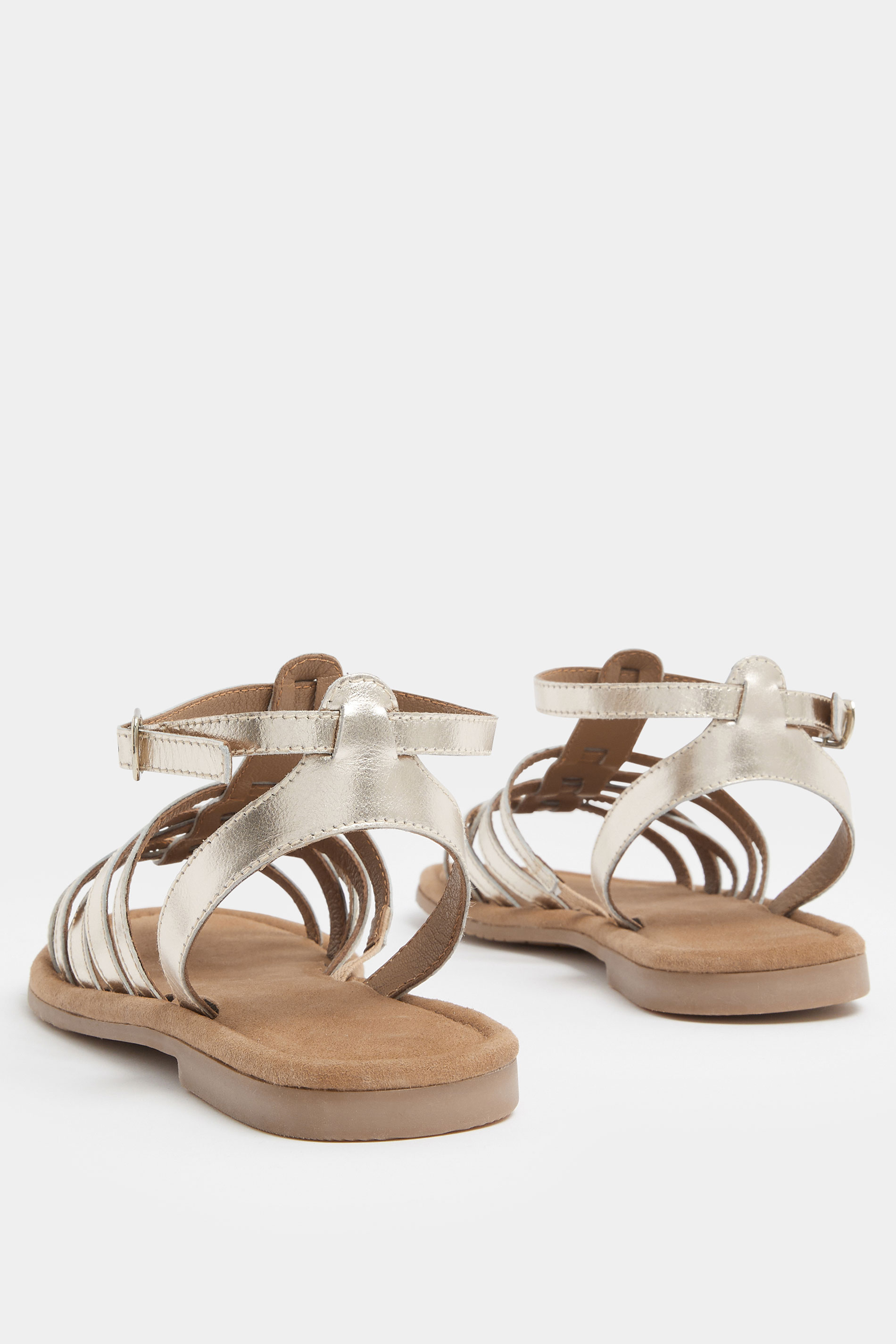 Gold Faux Leather Gladiator Sandals in Extra Wide E Fit | Yours Clothing 4