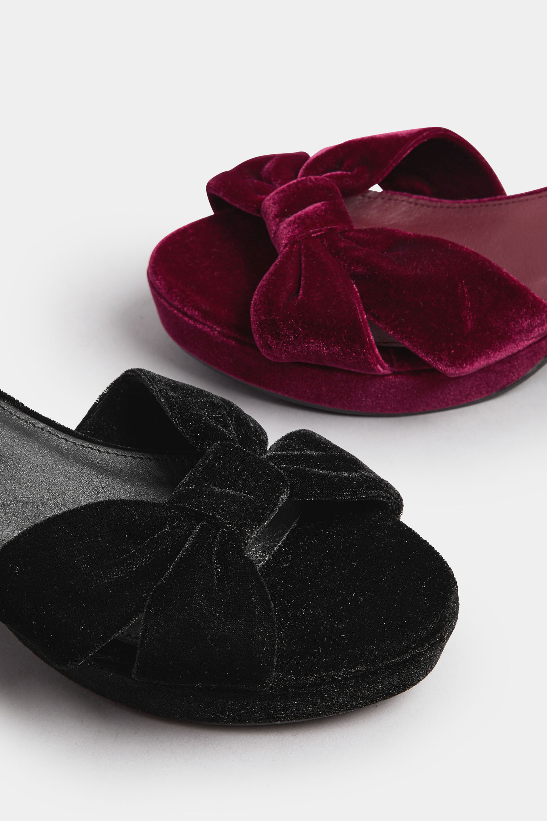 Black Velvet Bow Strap Platform Heels In Extra Wide Fit | Yours Clothing 6