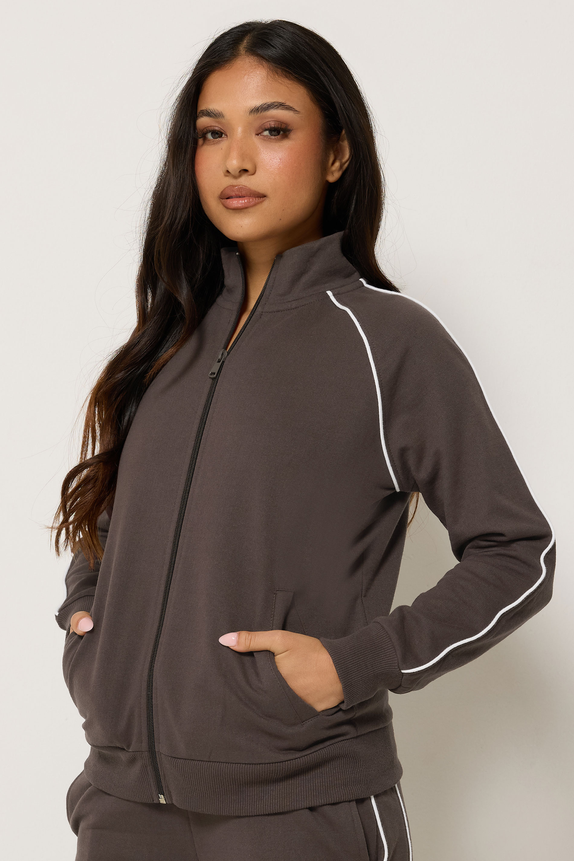 Pixiegirl Women's Brown Petite Chocolate Contrast Zip Jacket Size 8