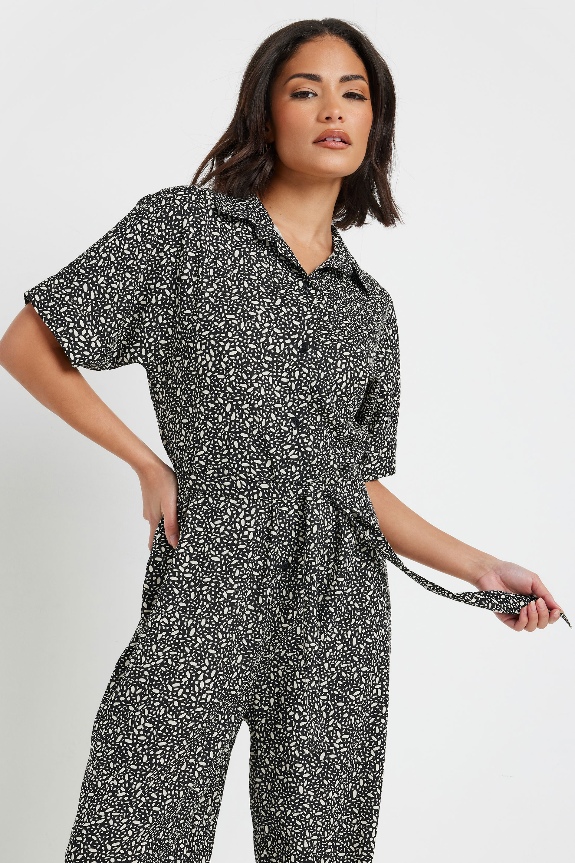 PixieGirl Petite Women's Black Abstract Spot Wide Leg Jumpsuit | PixieGirl 5