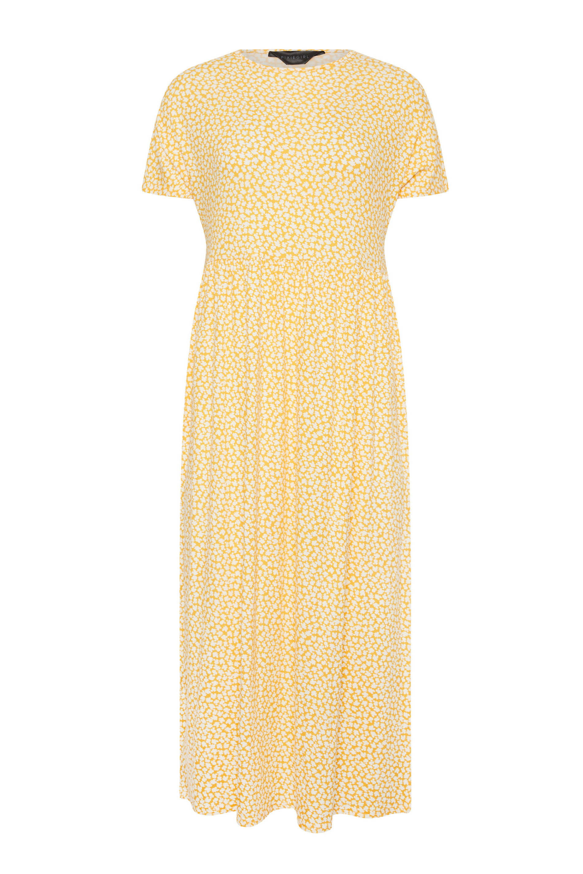 PixieGirl Petite Women's Yellow Ditsy Floral Print Midi Smock Dress | PixieGirl 5