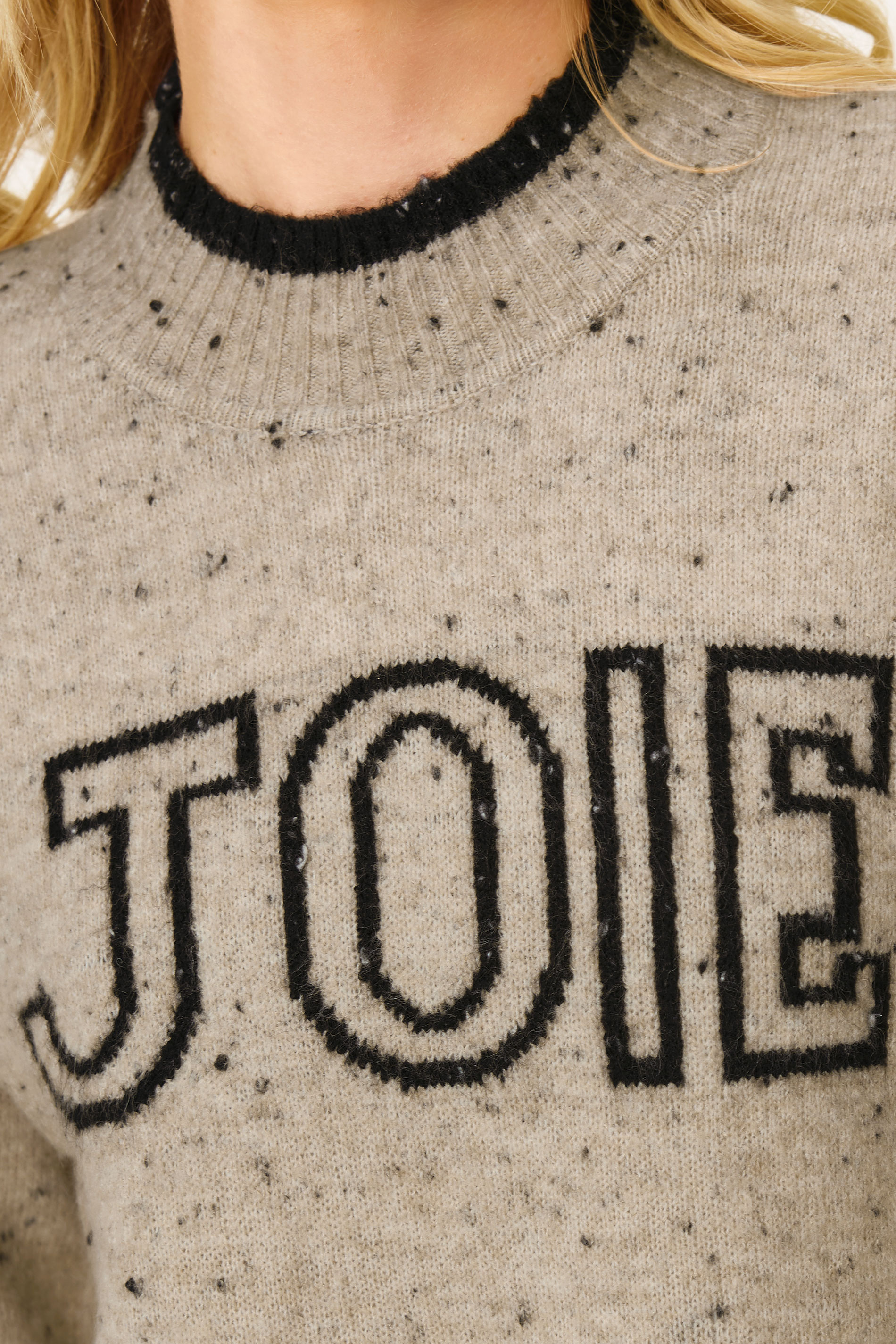 PixieGirl Petite Women's Natural Brown Speckled Knitted Slogan Jumper | PixieGirl 4