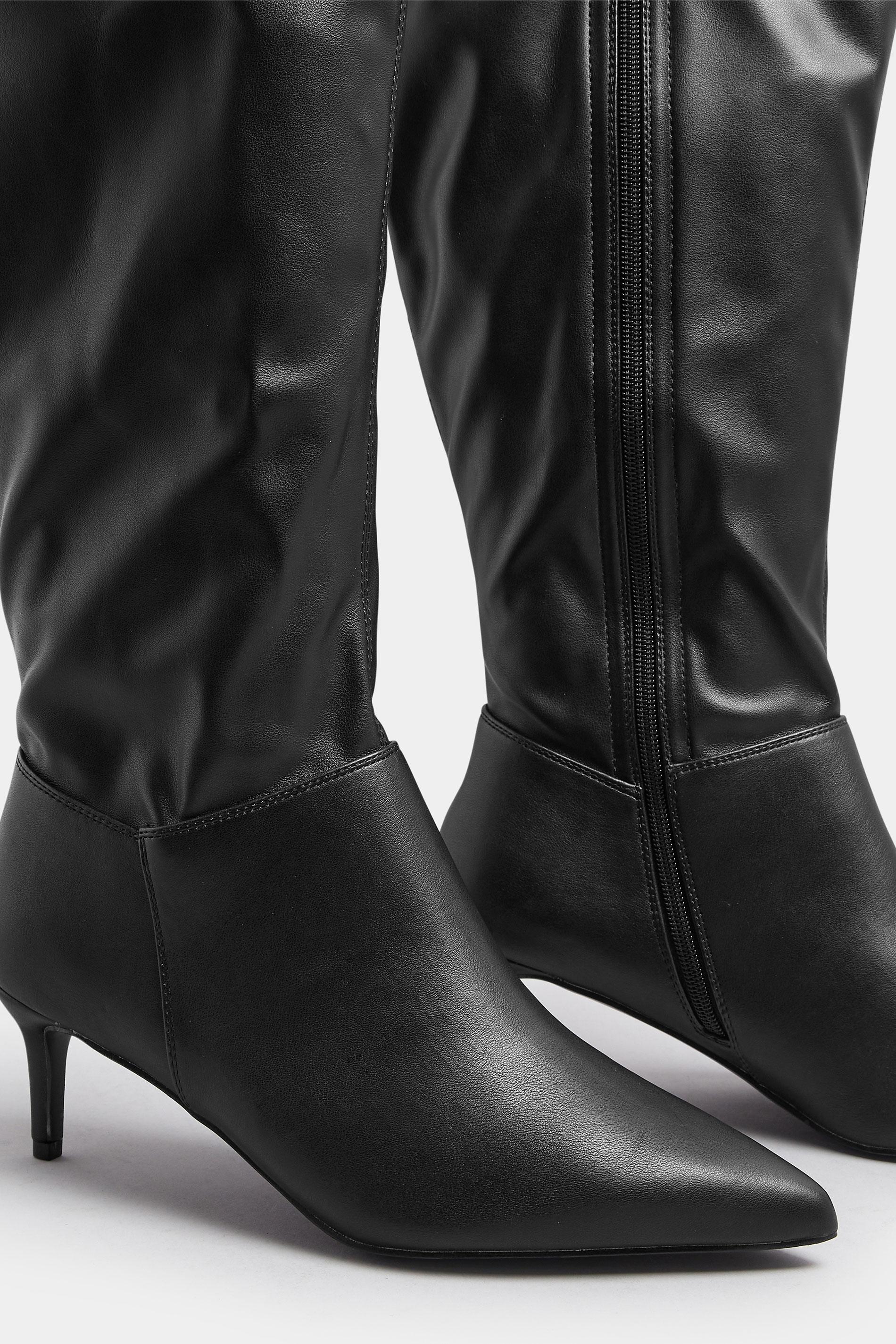 Black Faux Leather Pointed Kitten Heel Boots In Extra Wide EEE Fit | Yours Clothing 6