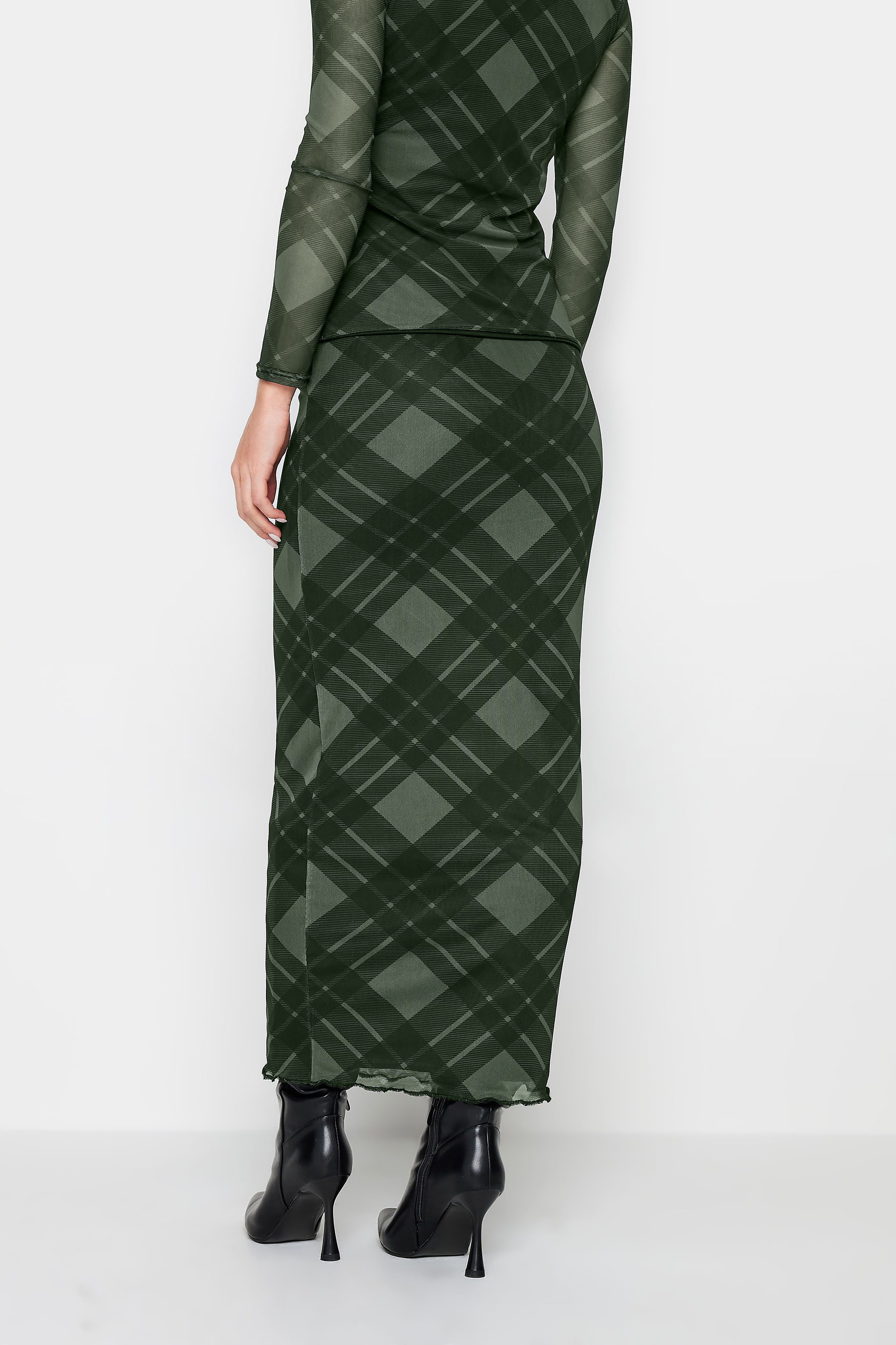 PixieGirl Green Check Print Mesh Maxi Skirt | PixieGirl  4