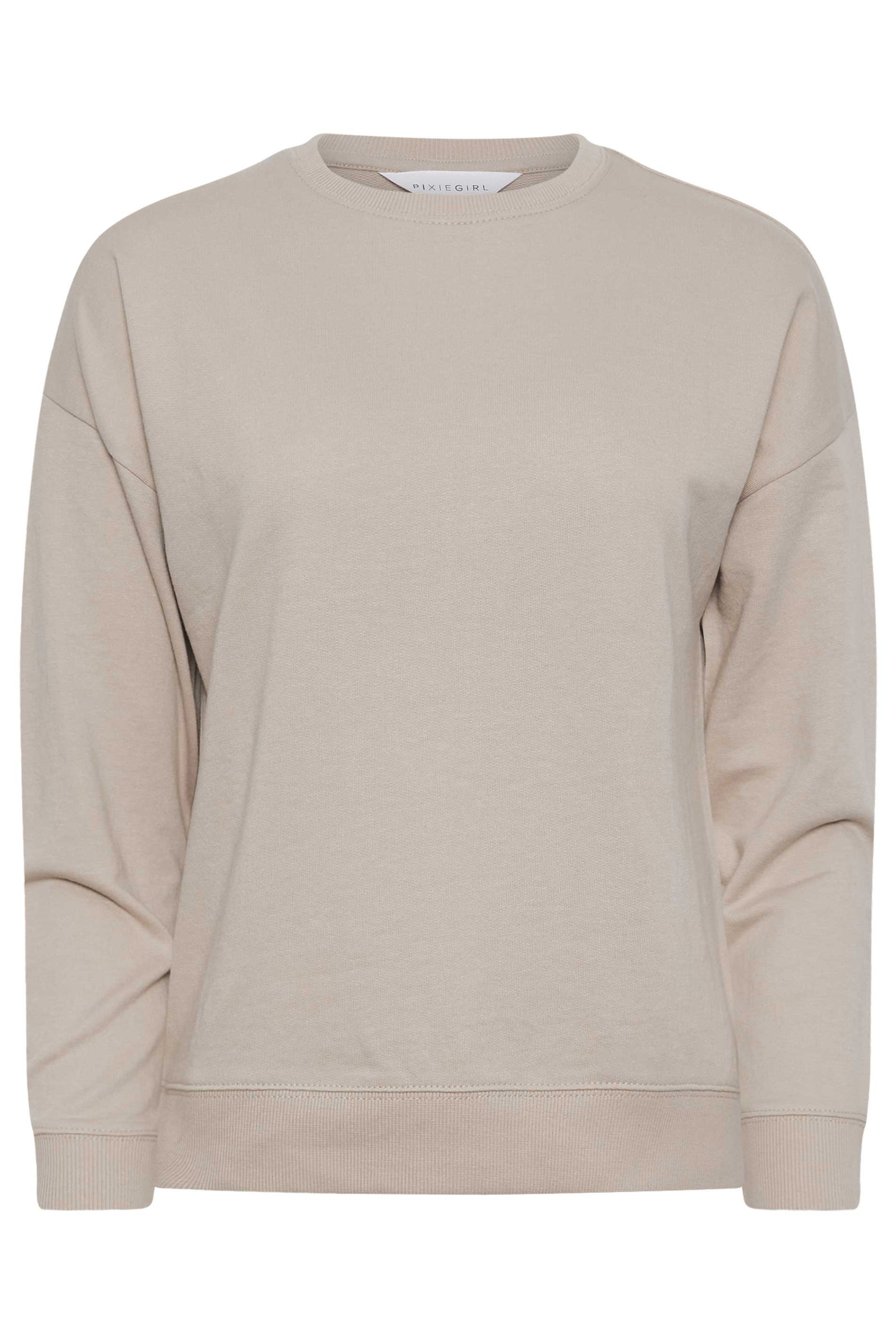 PixieGirl Petite Womens Stone Brown Crew Neck Sweatshirt | PixieGirl 6