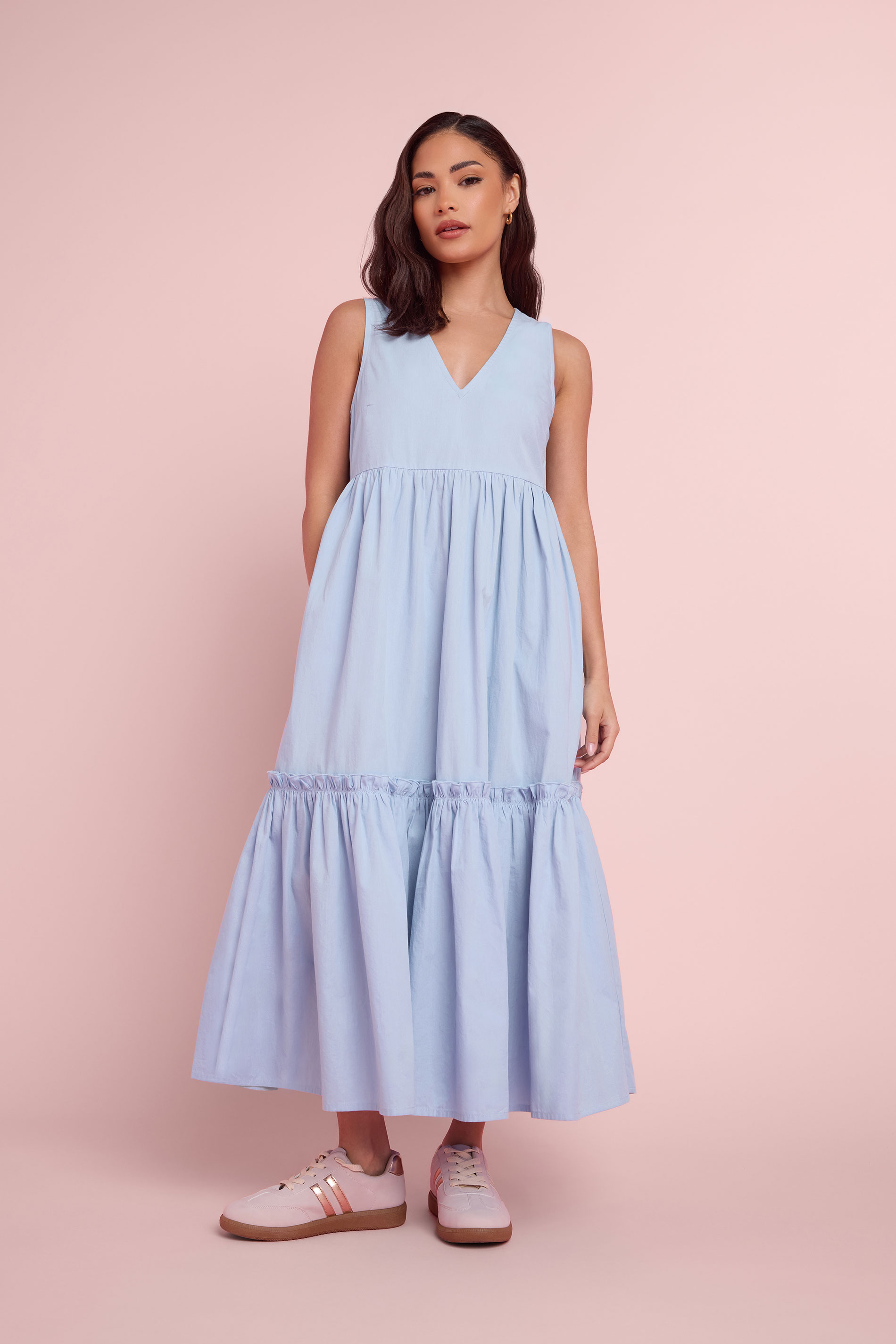 Pixiegirl Women's Blue Petite Light Cotton Frill Tiered Midi Dress Size 12