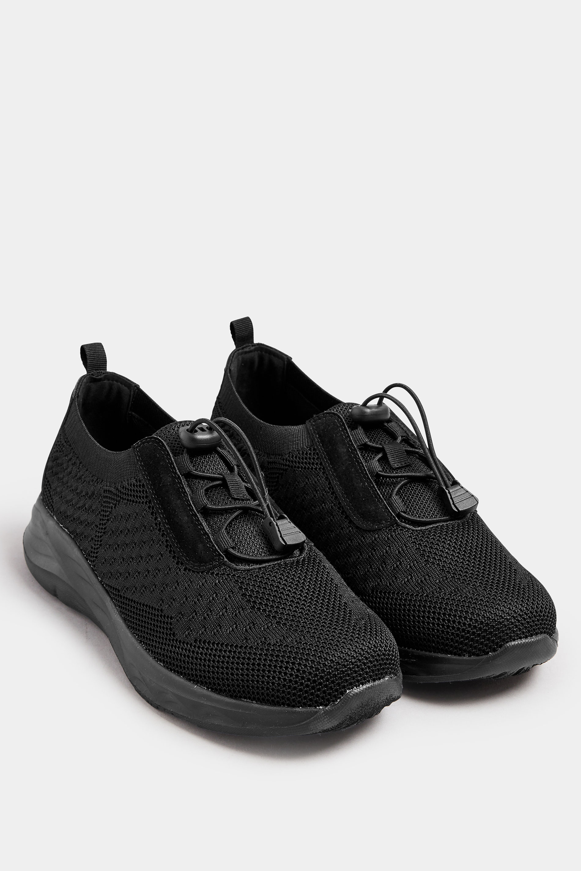Black Woven Drawcord Trainers In Extra Wide EEE Fit | Yours Clothing 2