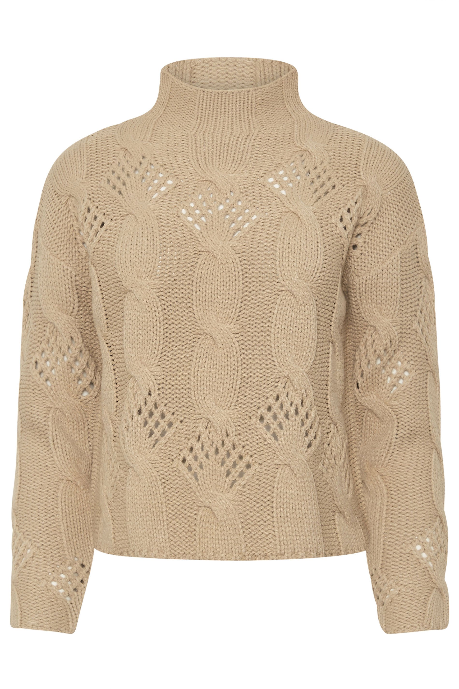 PixieGirl Petite Women's Beige Brown Cable Knit High Neck Jumper | PixieGirl 5