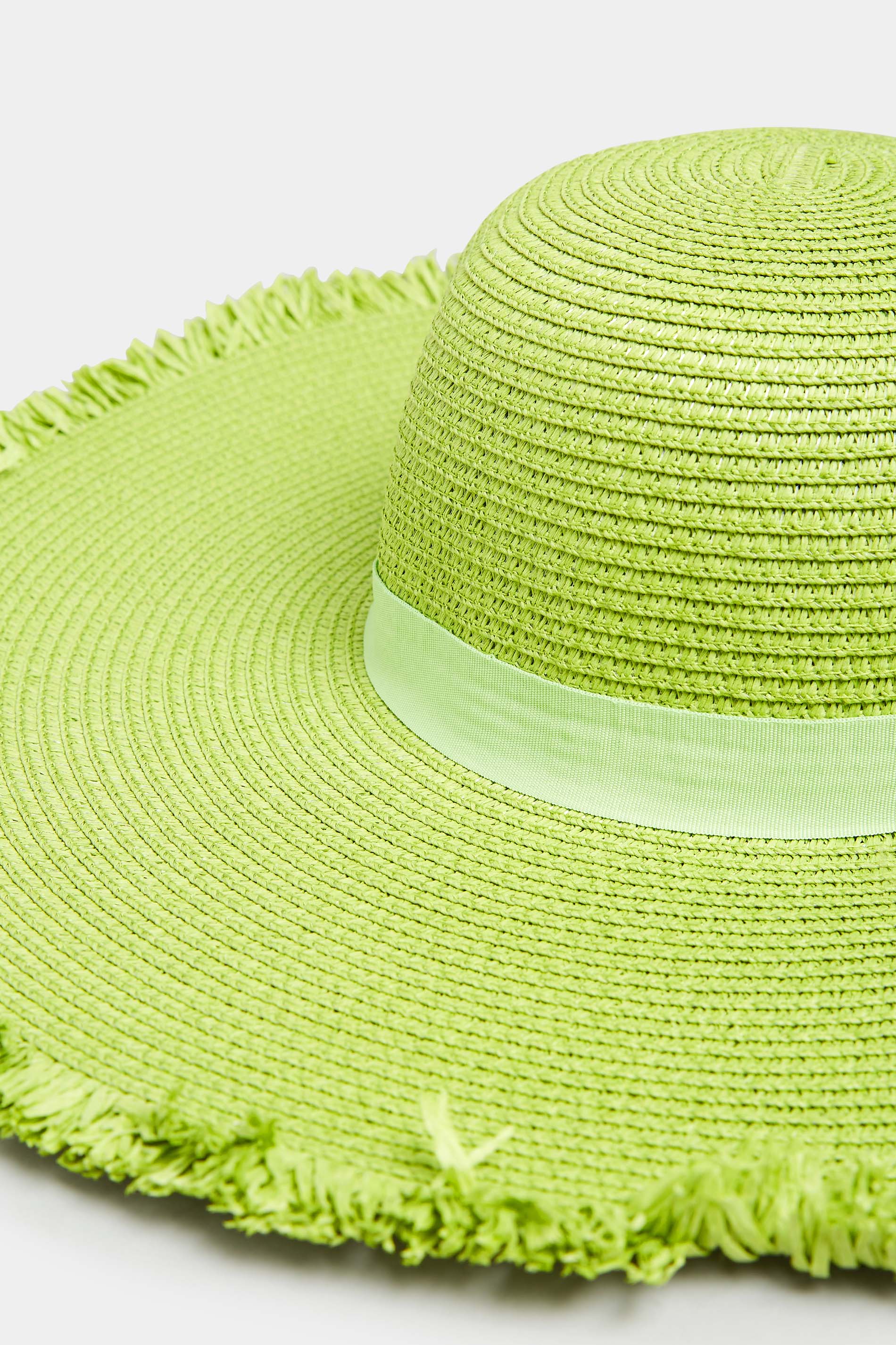 Lime Green Frayed Edge Straw Hat | Yours Clothing  3