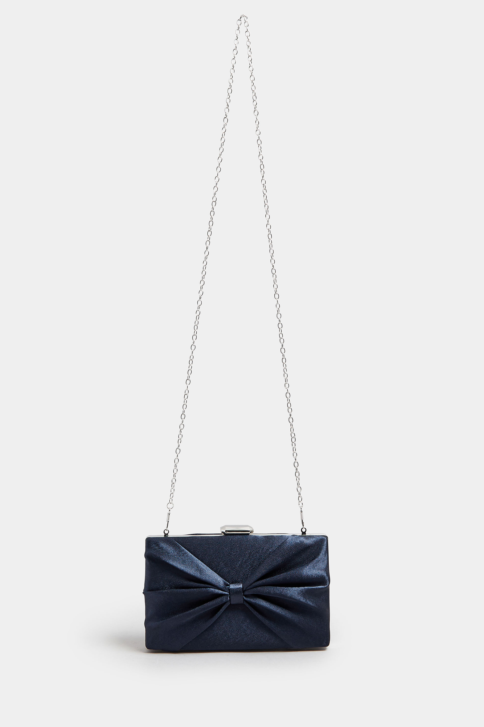 Navy Blue Satin Bow Detail Clutch Bag | Yours Clothing 5