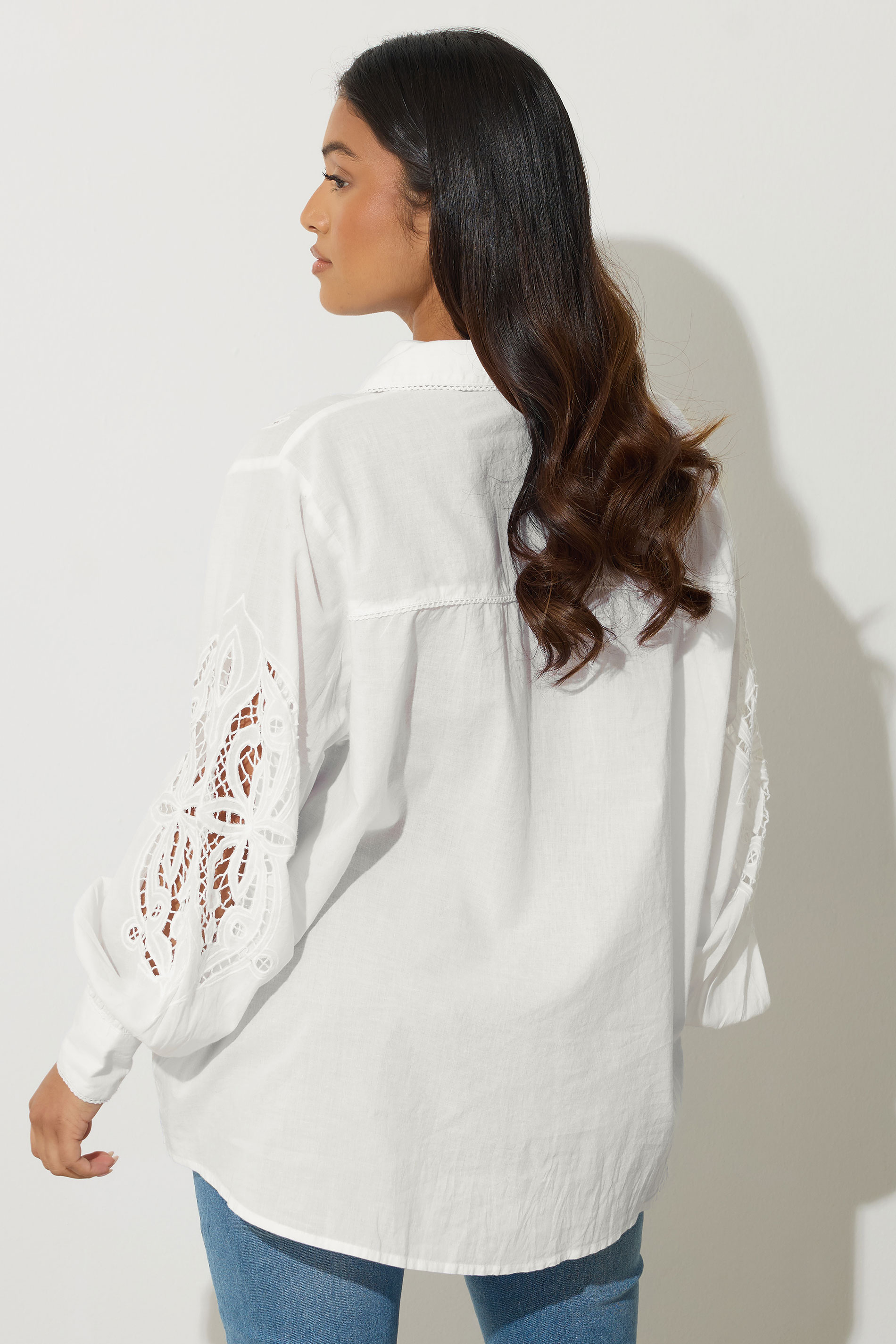 PixieGirl Petite Women's White Crochet Long Sleeve Shirt | PixieGirl 4