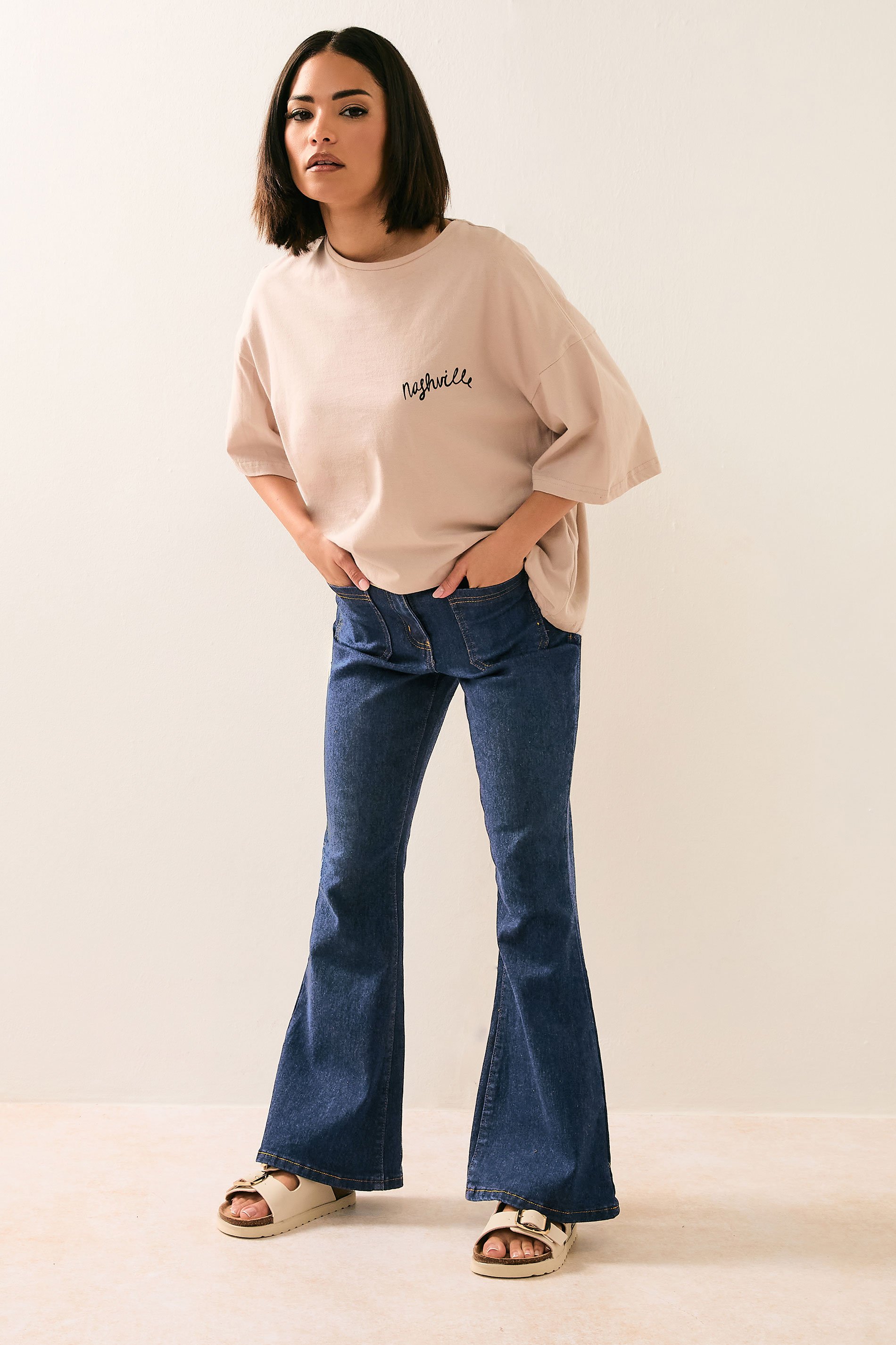 PixieGirl Petite Women's Indigo Blue Stretch Pocket Patch Flared Jeans | PixieGirl 2