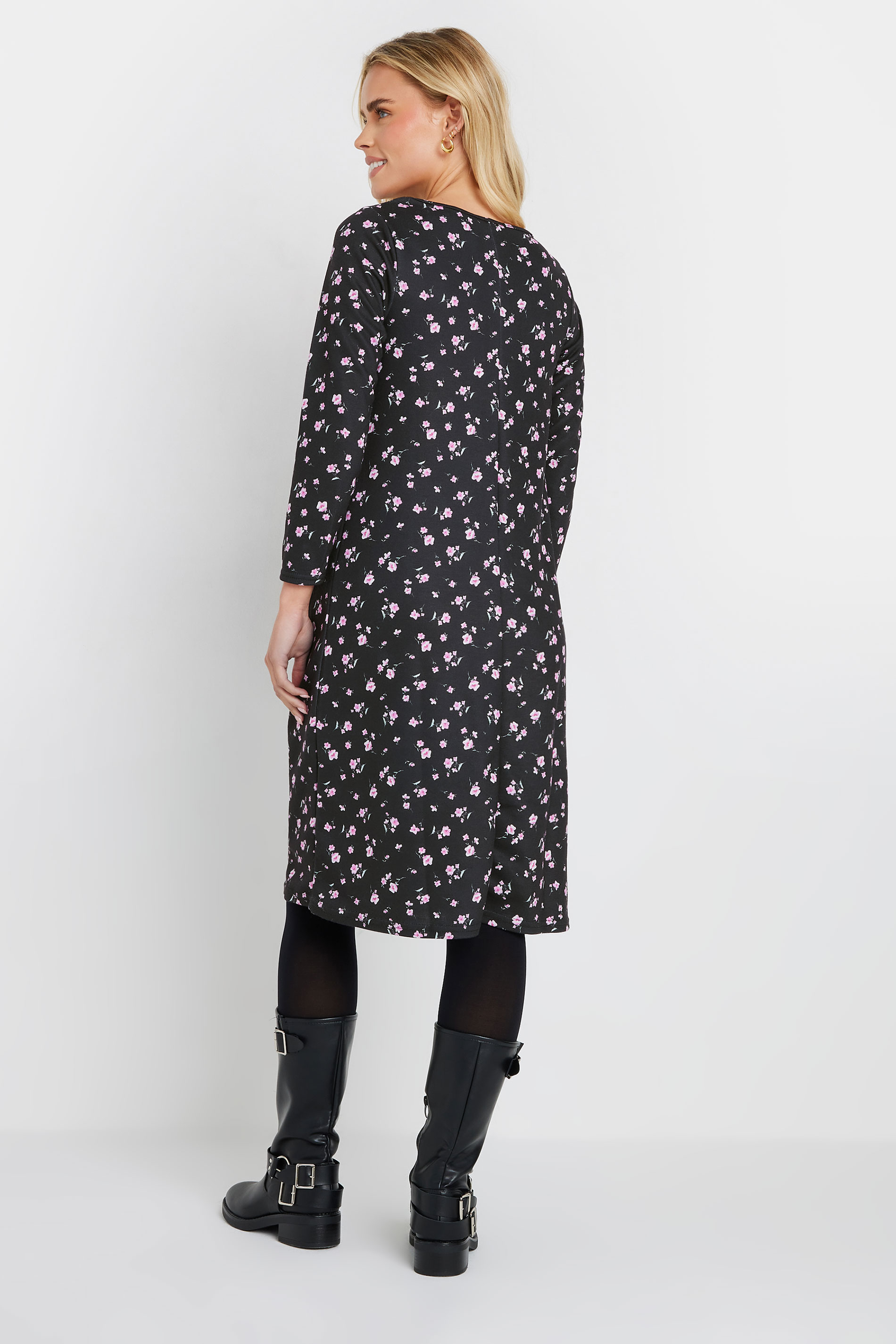 M&Co Petite Black Floral Print Ponte Swing Dress | M&Co 2