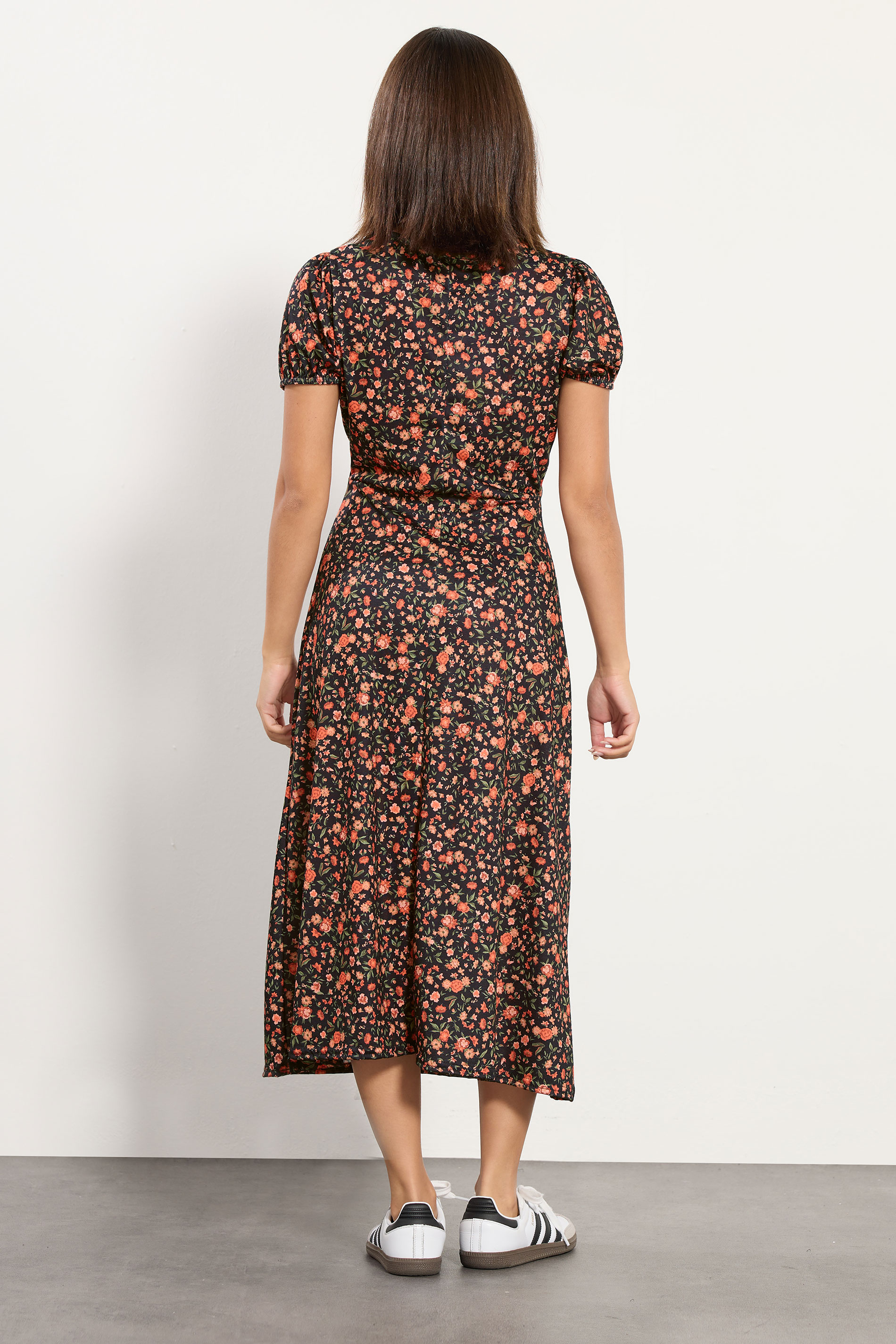 PixieGirl Petite Women's Orange Ditsy Floral Tea Dress | PixieGirl 3