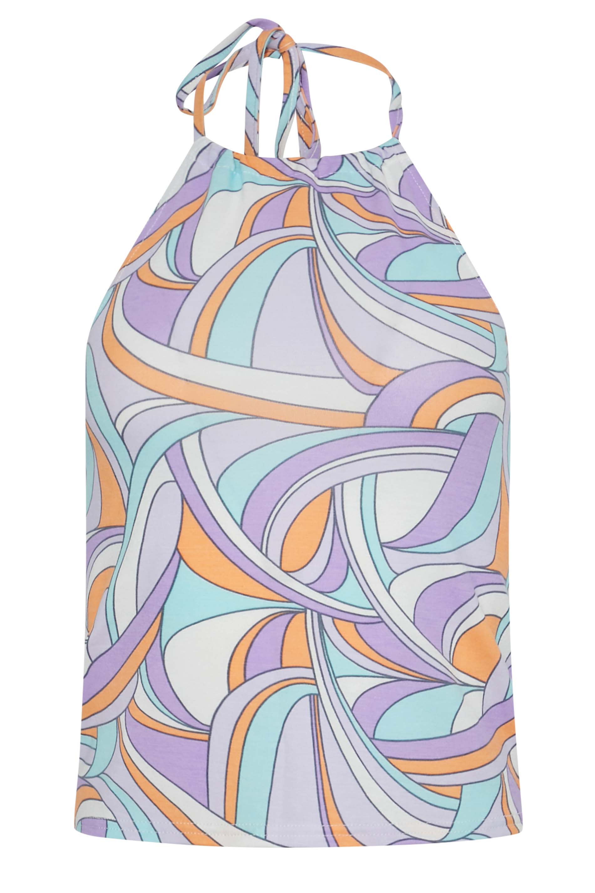 Petite Lilac Purple Swirl Print Halter Neck Top | PixieGirl 5
