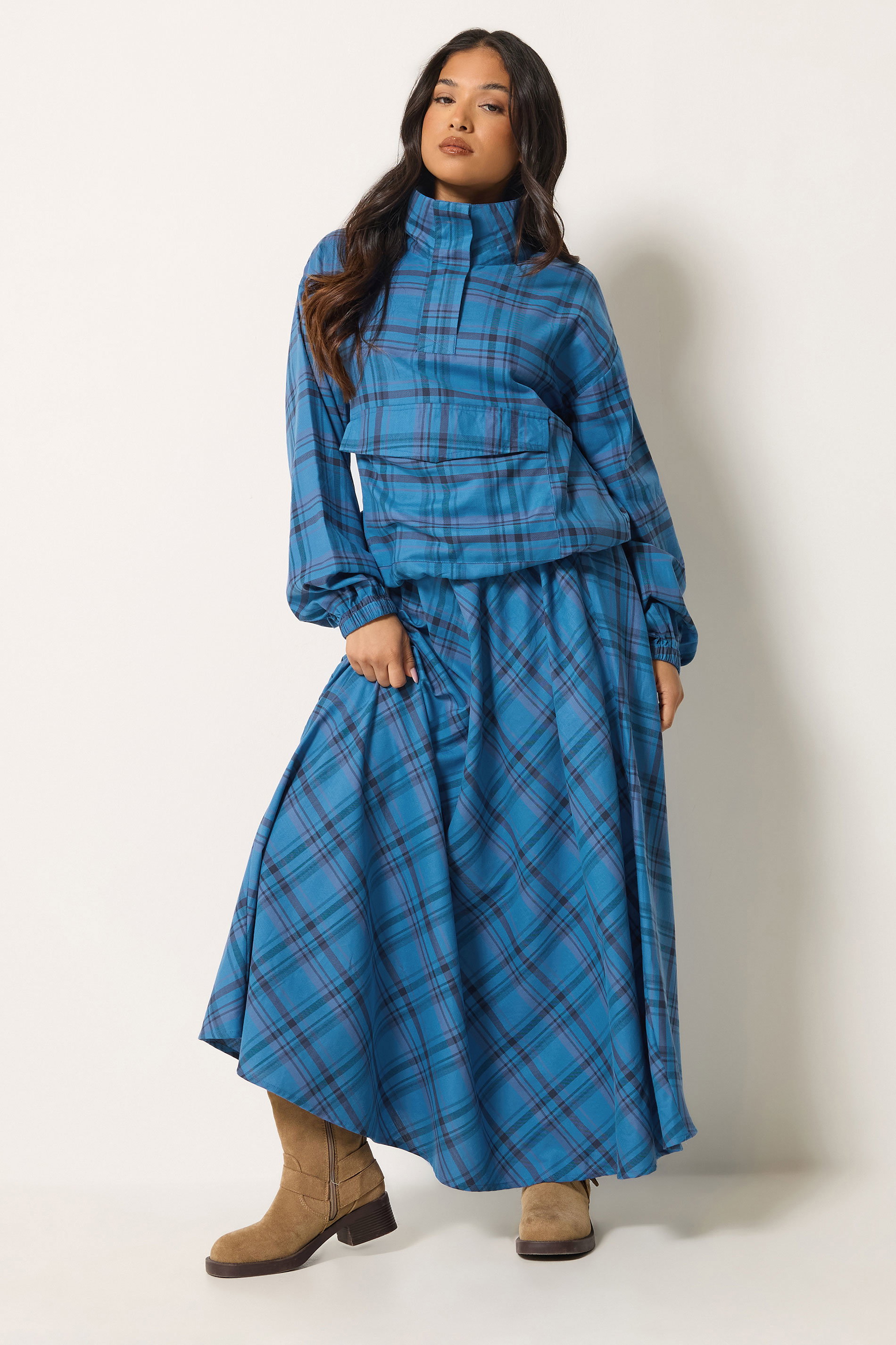 Pixiegirl Women's Blue Petite Check Print Maxi Skirt Size Petite > 10